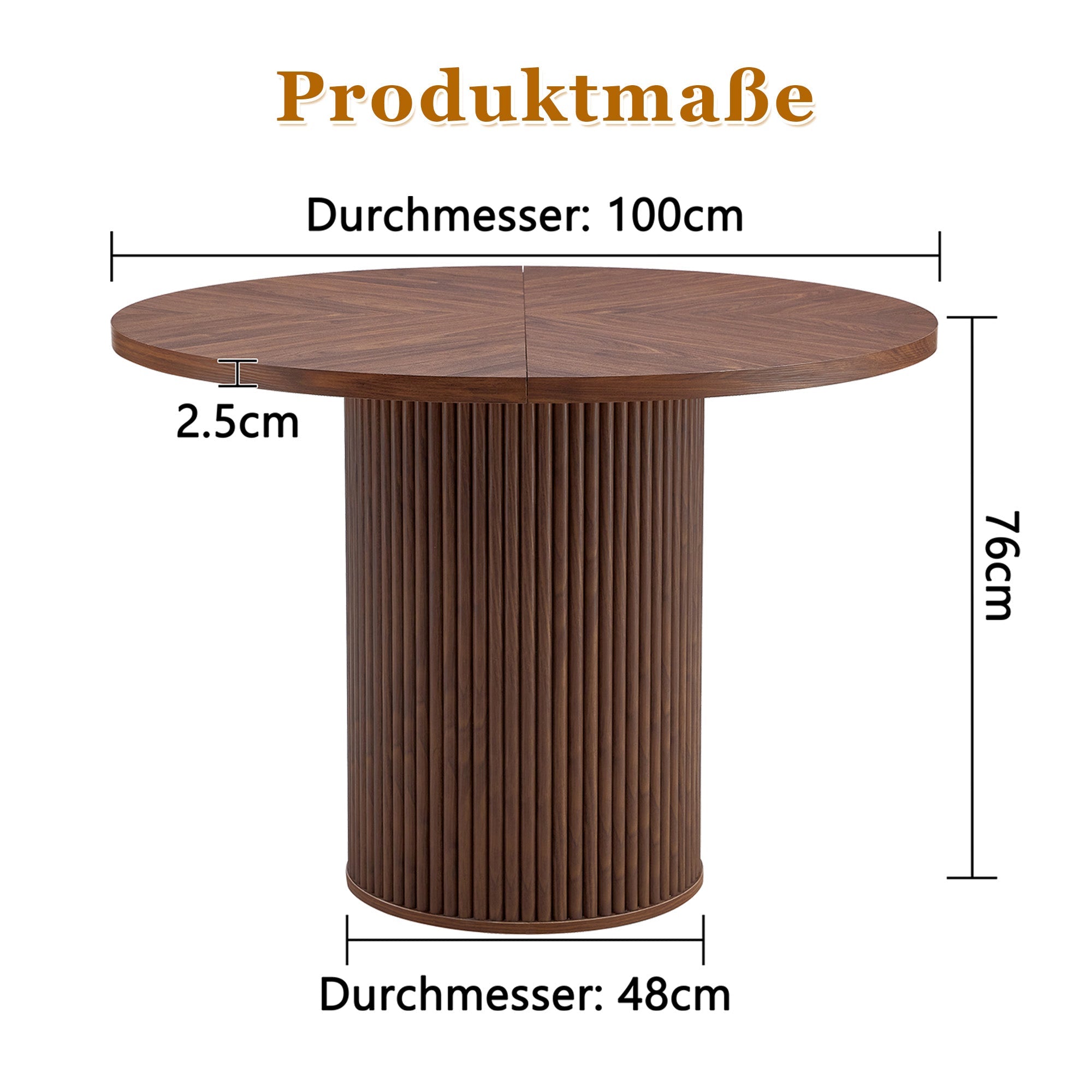 Round Dining Table 100cm 4-6 Seater Storage Cylindrical Leg - Walnut Look MDF