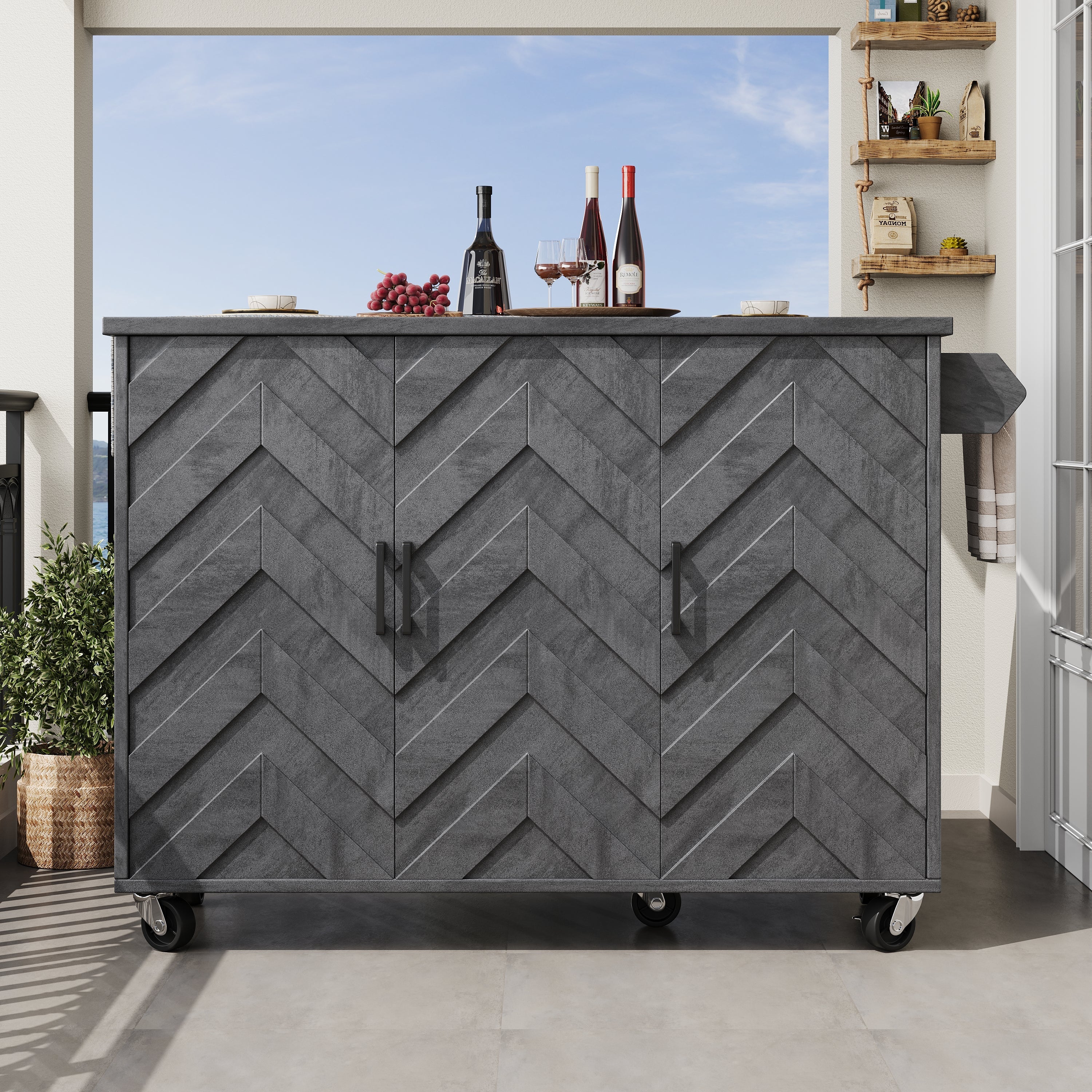 Mobile Kitchen Island Extendable Trolley 3 Drawers Adjustable Shelves
