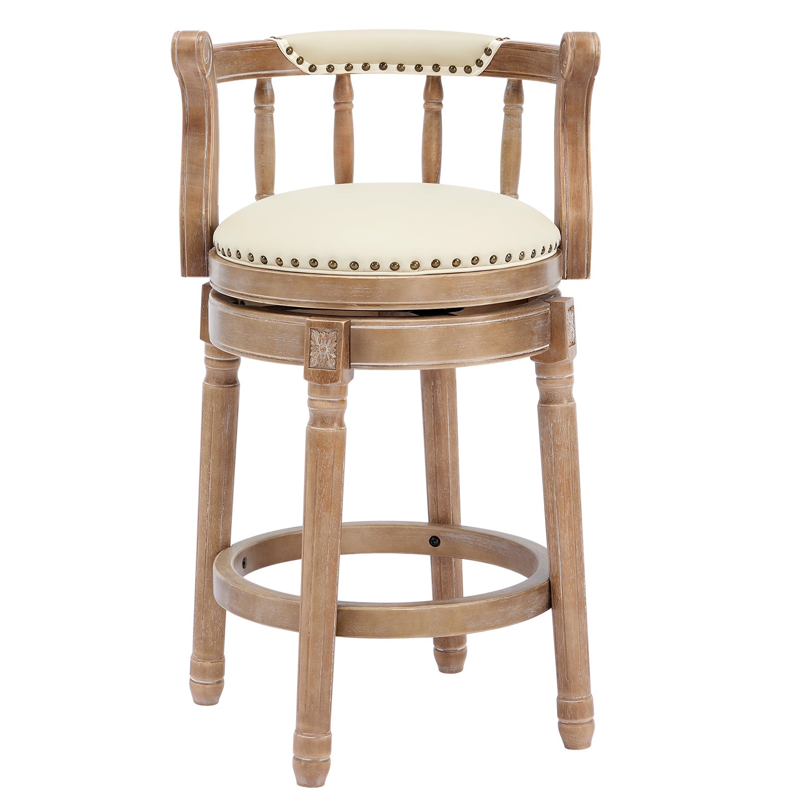 Bar Stools 360° Swivel with Backs - Cow Top Leather and Wood