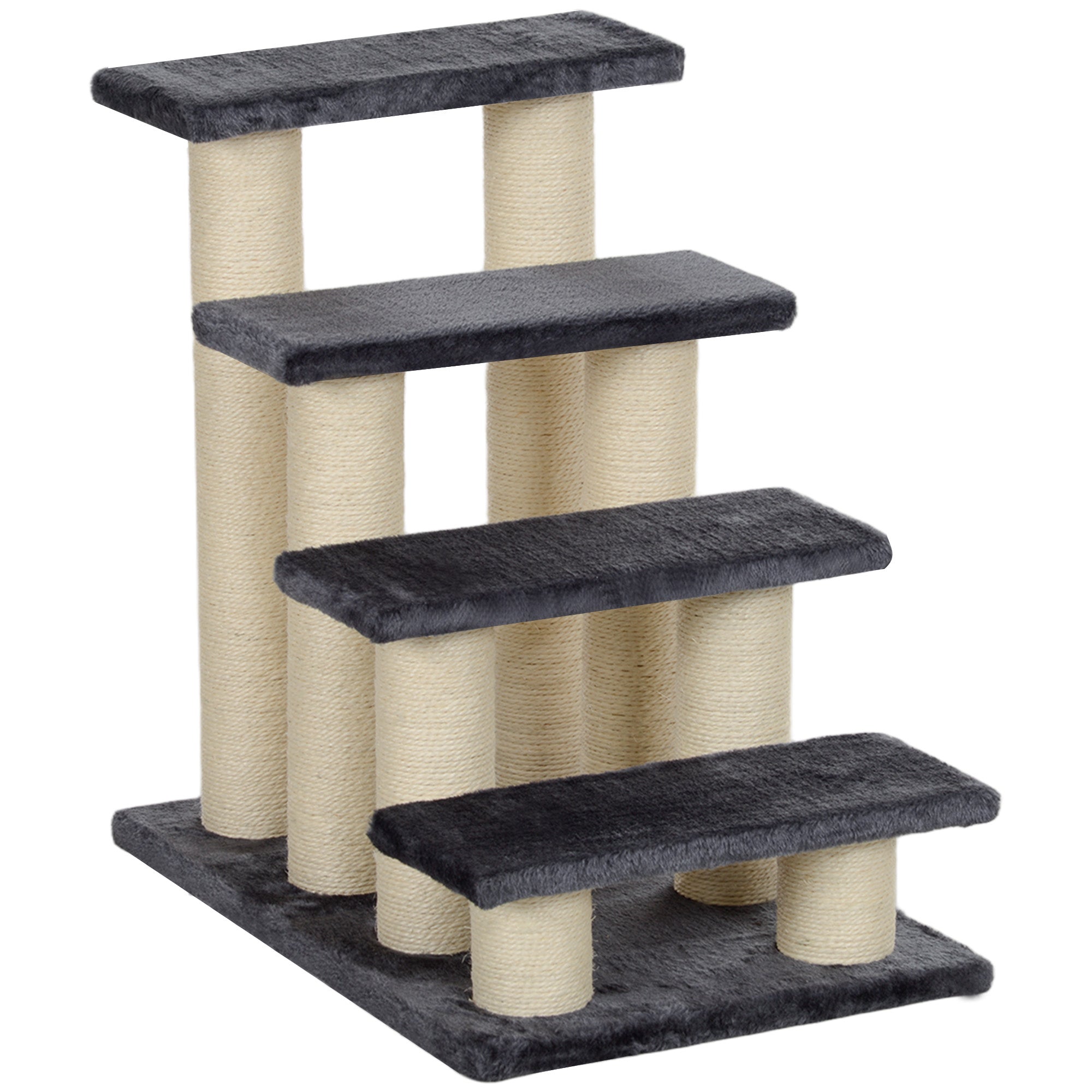 Haustiertreppe 4-Stufen Hund & Katze, weicher Plüsch, Grau
