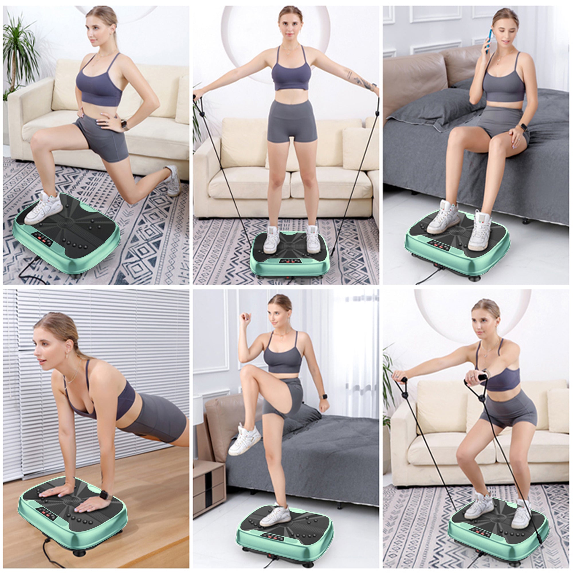 Vibration Plate Training Device, Whole Body Fitness Platform with Resistance Bands, Home Equipment