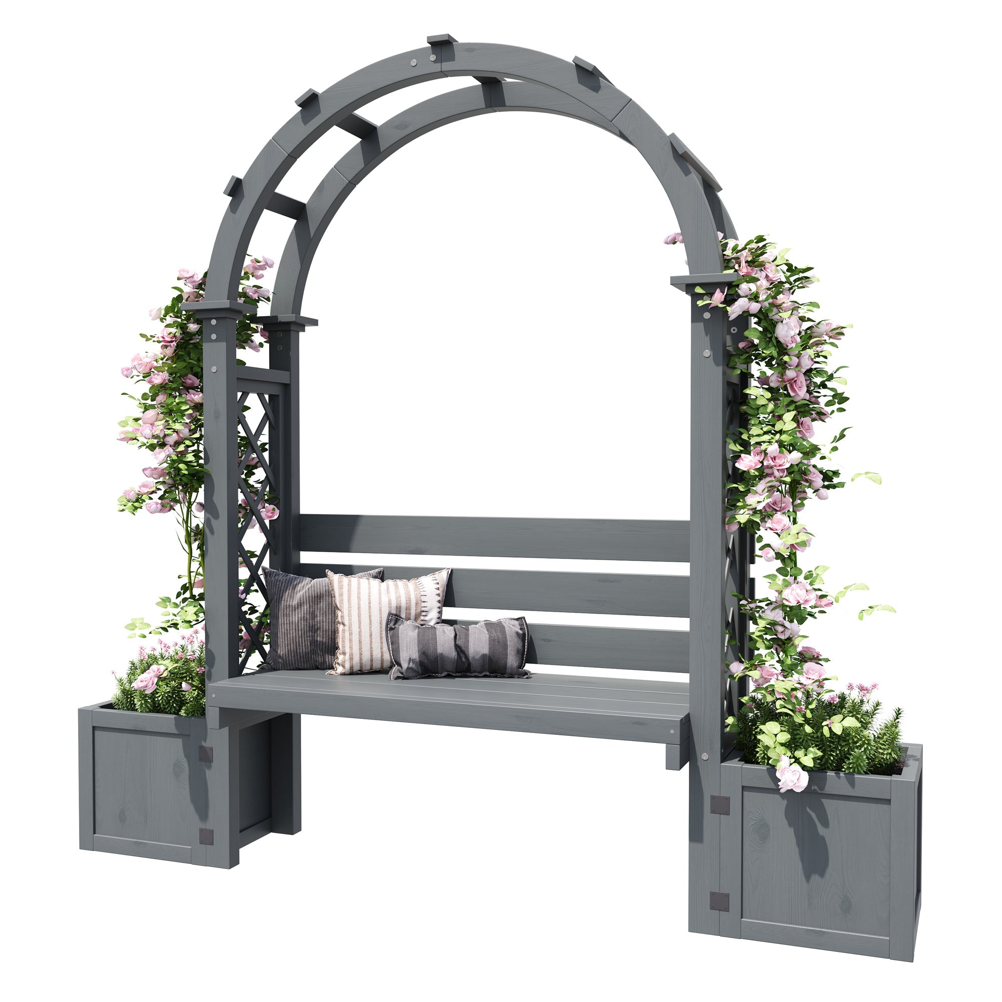 Planter with Trellis and Seating for Garden Yard and Patio, Wood