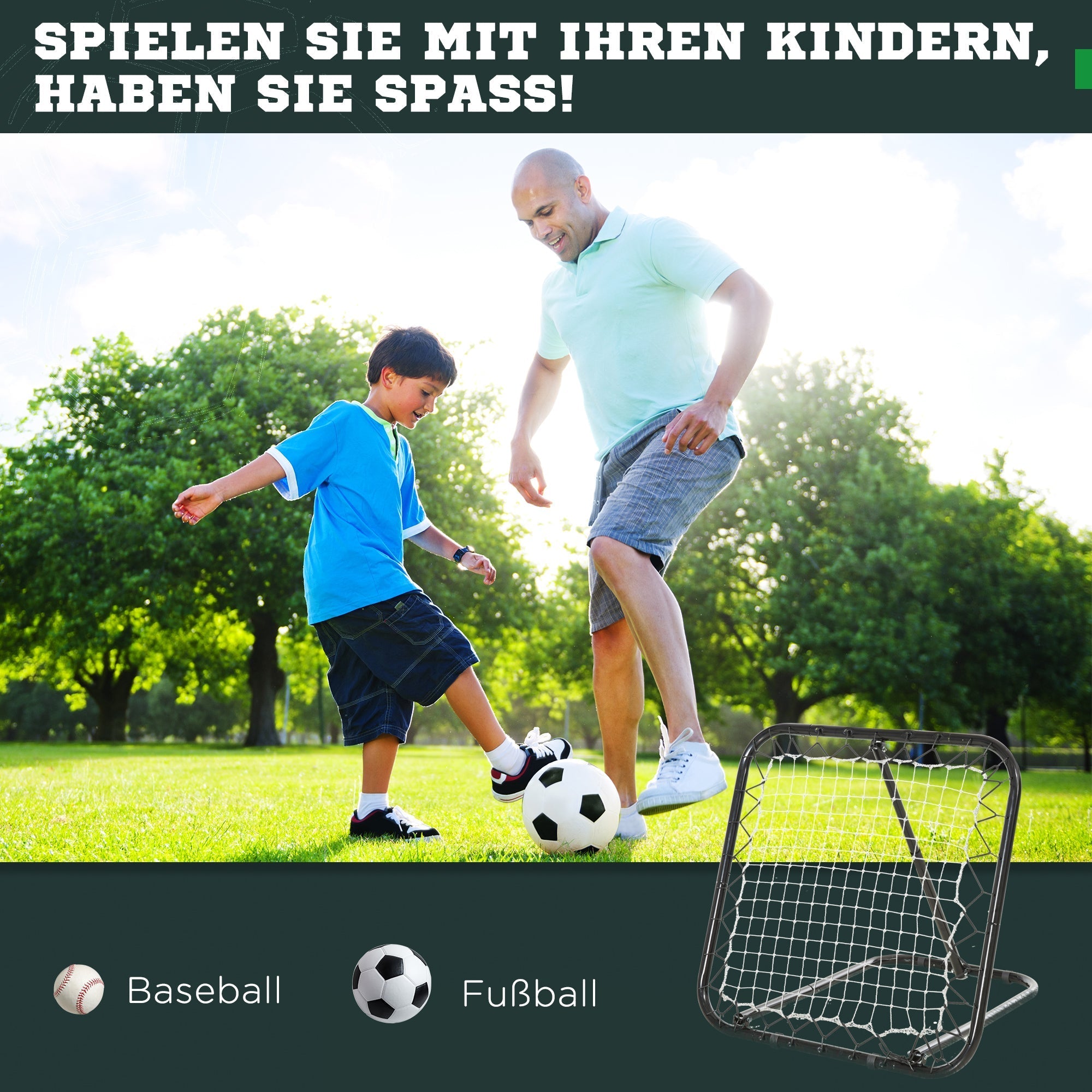 Football Rebounder Foldable Kickback Goal 5 Levels, Metal Black