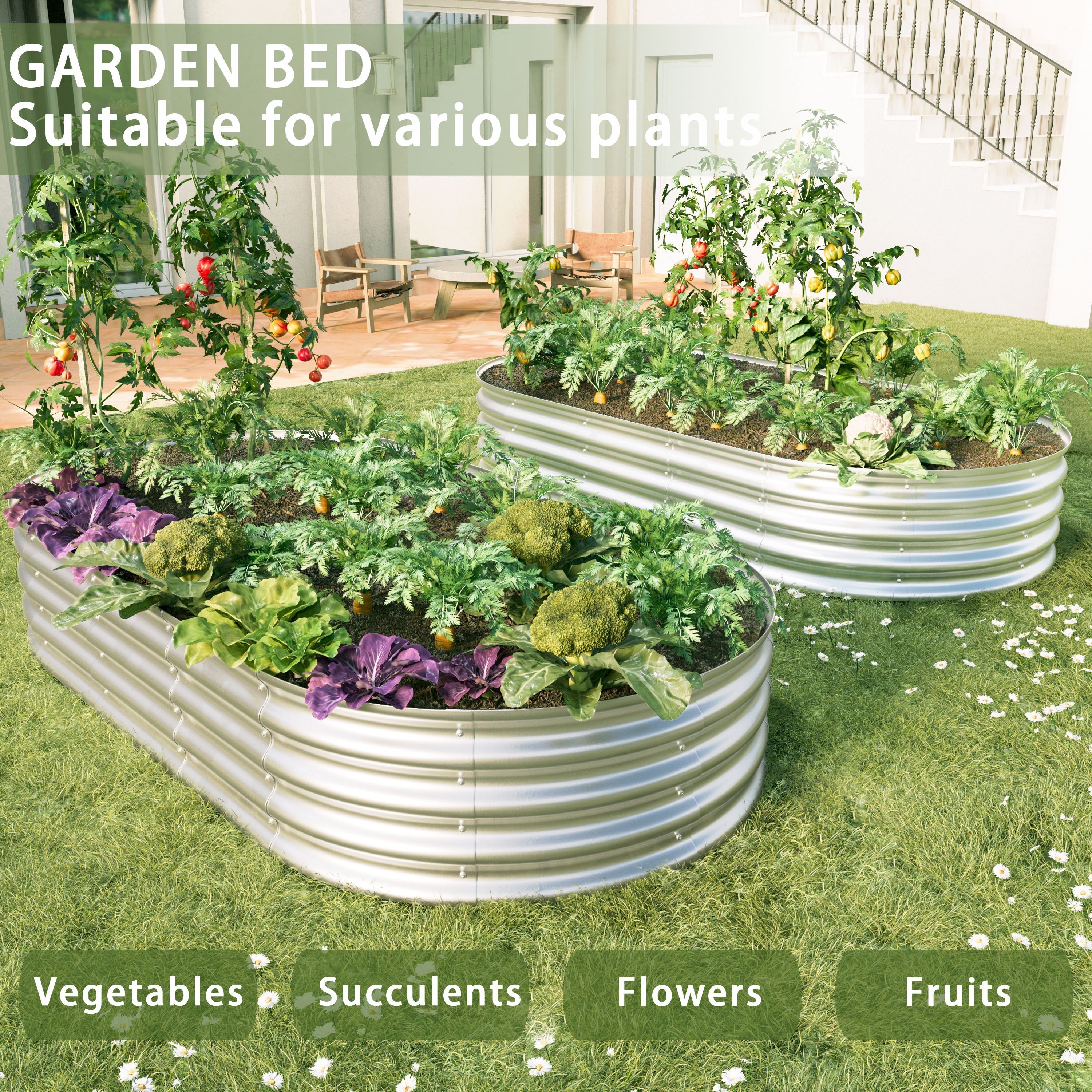 Raised Bed Galvanized Metal Planter Elevated Garden Kit, Rust Resistant, Easy Assembly