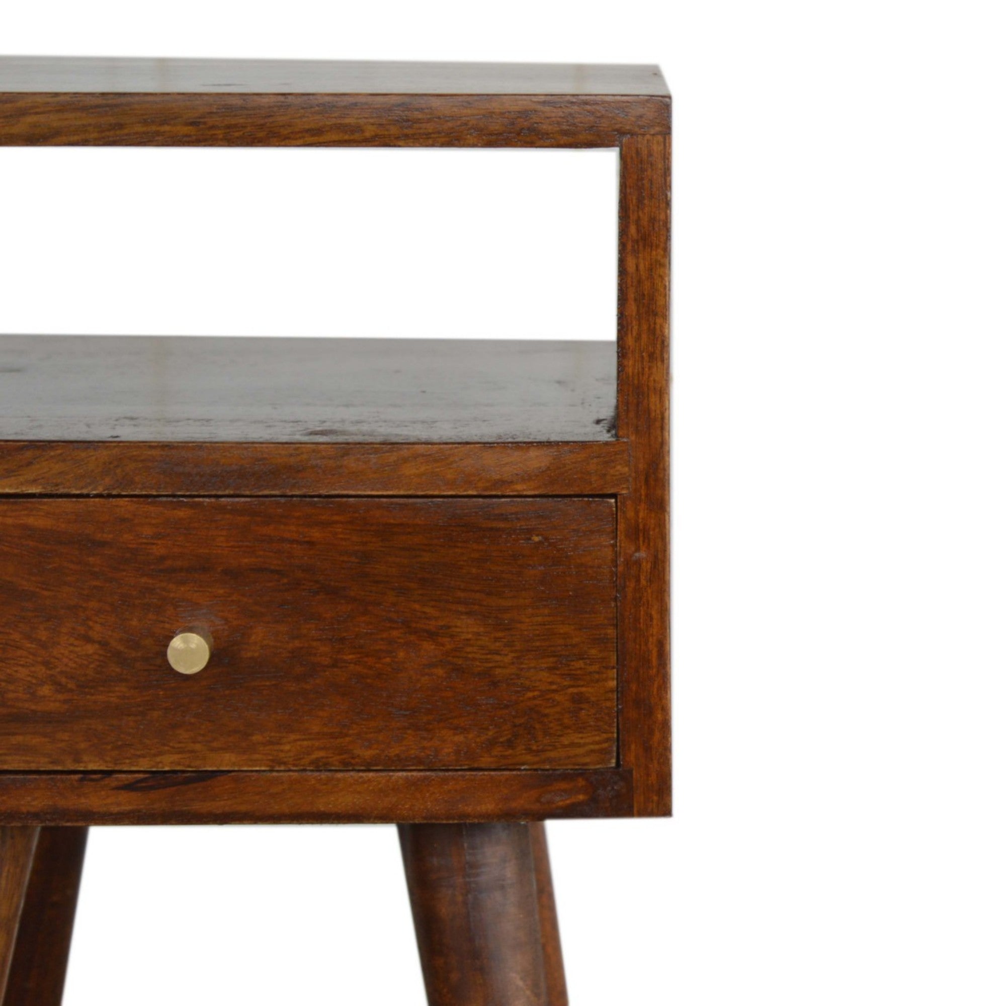 Solid Wood Mini Bedside, 1 Drawer Open Shelf, Dark Brown