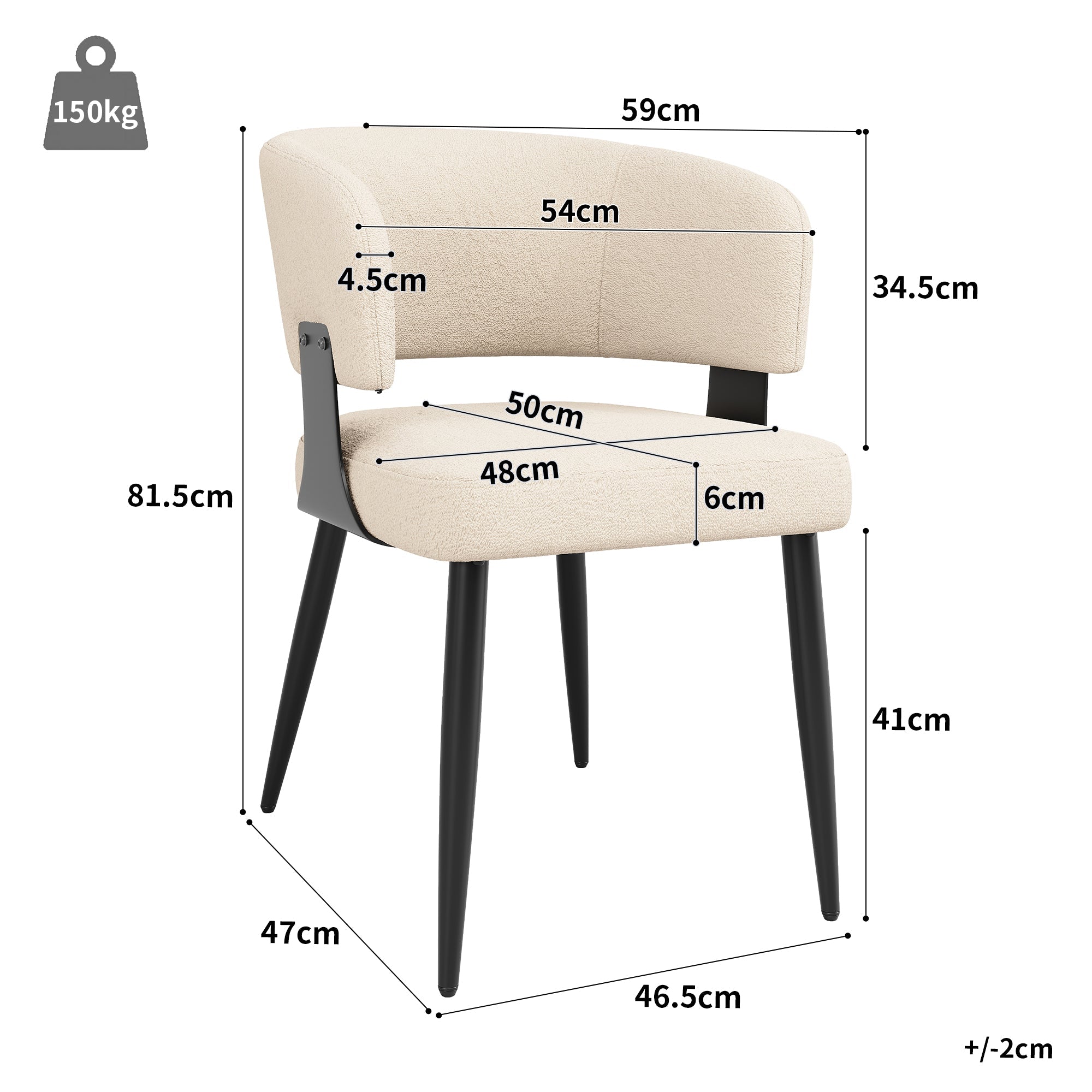 Ergonomic Dining Chair Set of 2 with Curved Backrest, Beige/Grey Flannel