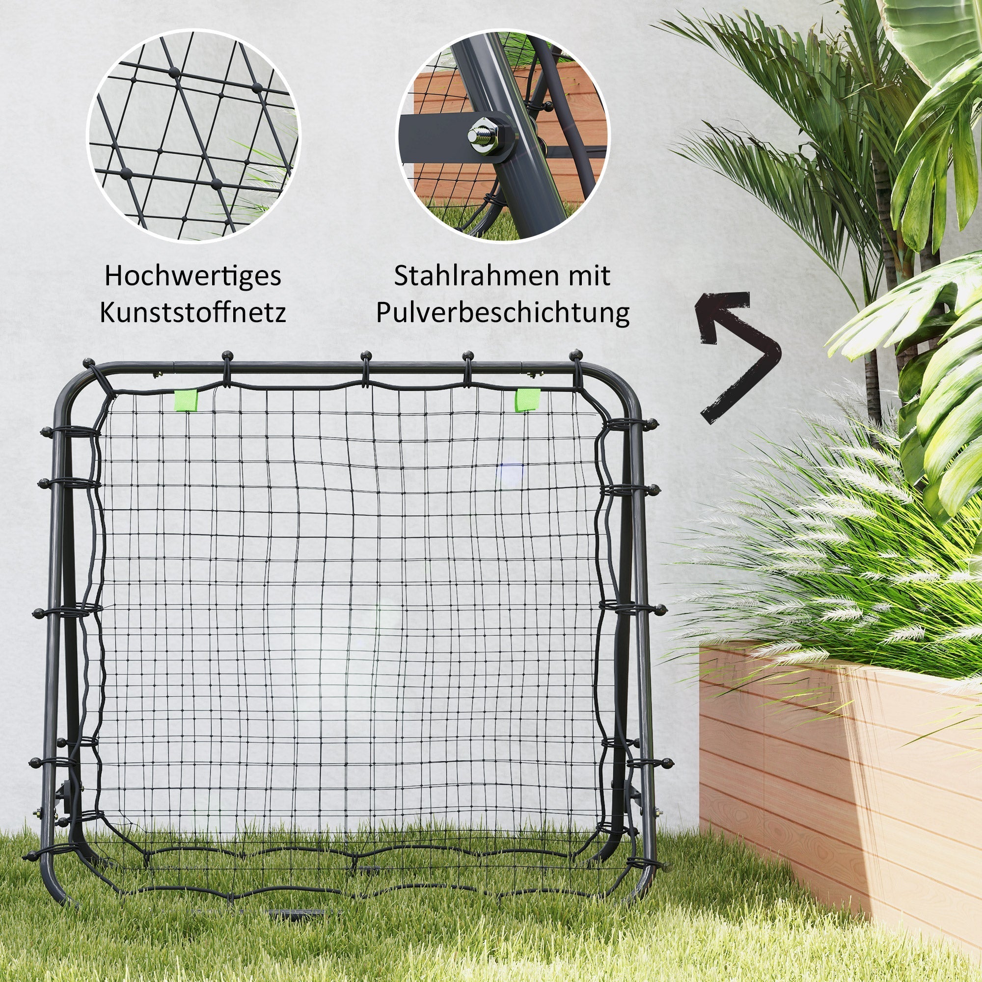 Football Rebounder Double-Sided Adjustable in 5 Levels Steel Black