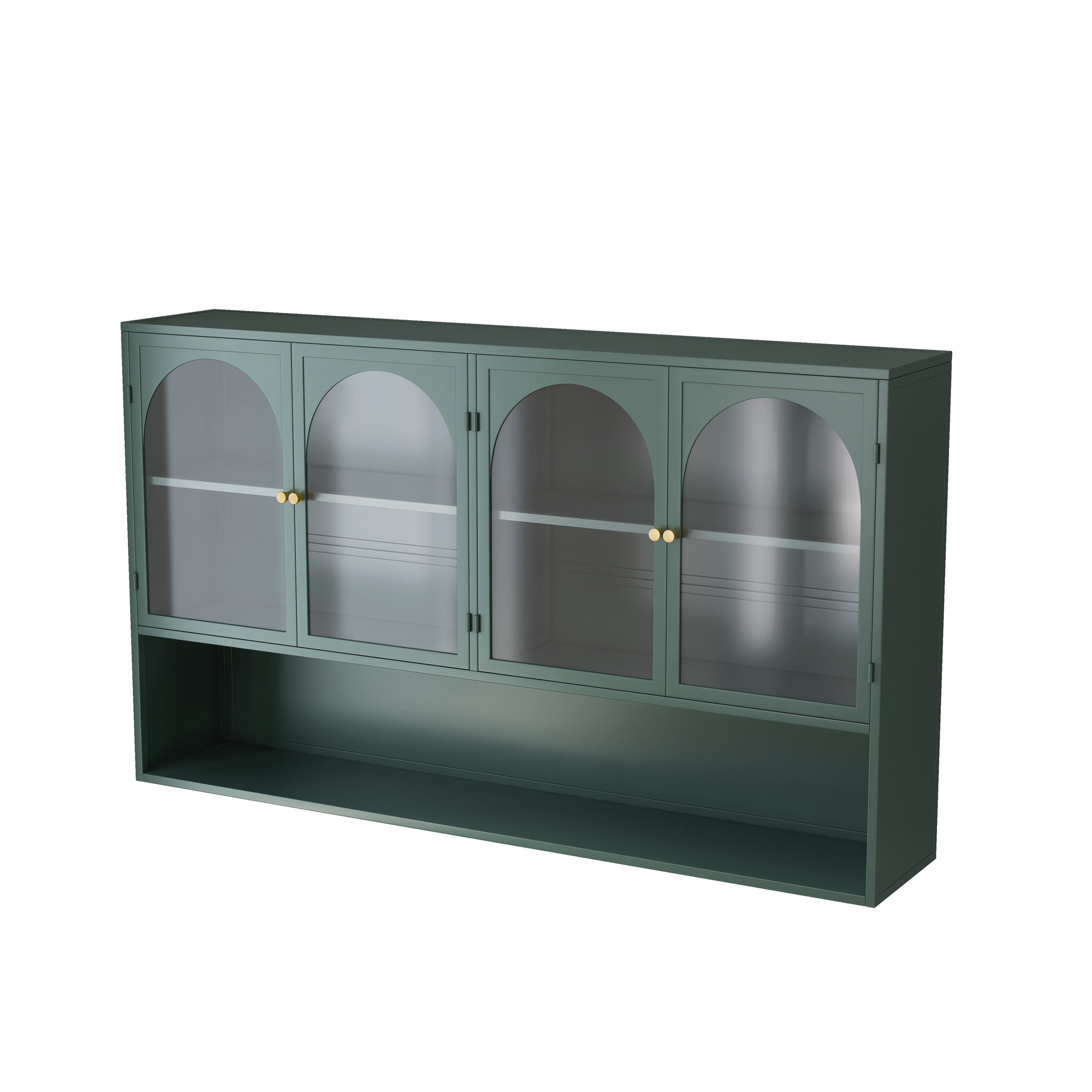 Four-door Glass Wall Cabinet, 120CM Wall-mounted, Dark Green