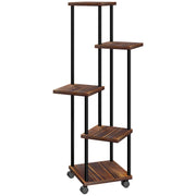 5-Tier Plant Stand, Wheels, 110cm High, Steel Wood, Charred