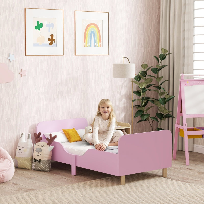 Kinderbettgestell, Einzelbett mit Rausfallschutz, MDF Rosa