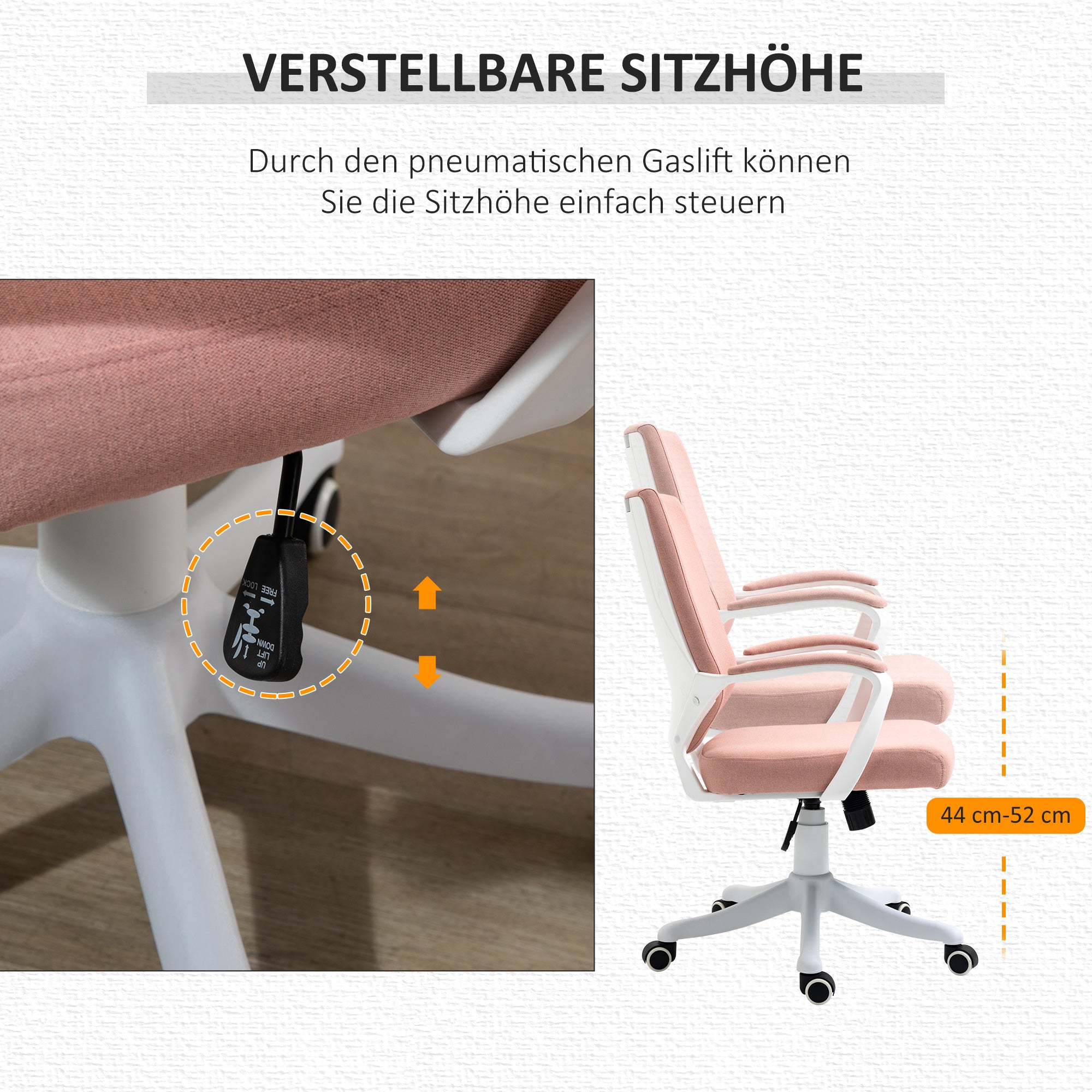 Ergonomic Office Chair, Lumbar Support, Adjustable, Rocking Function - Pink