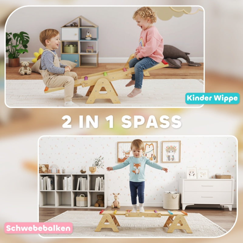 2-in-1 Balance Board Seesaw Rocker 133x38x24cm - Wooden