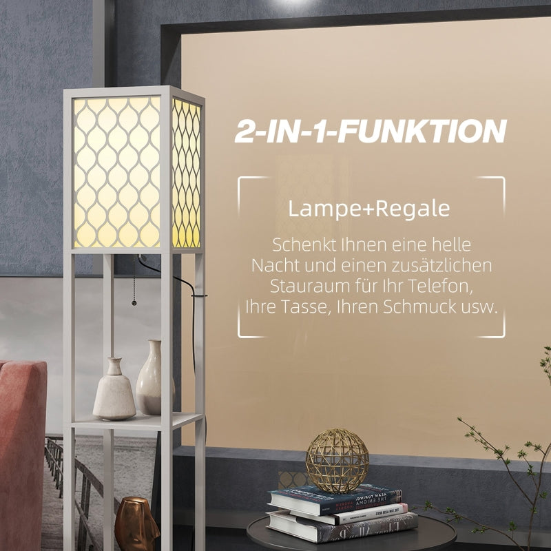 Floor Lamp, Modern Design with 2 Shelves, Pull Chain Switch, Light Grey