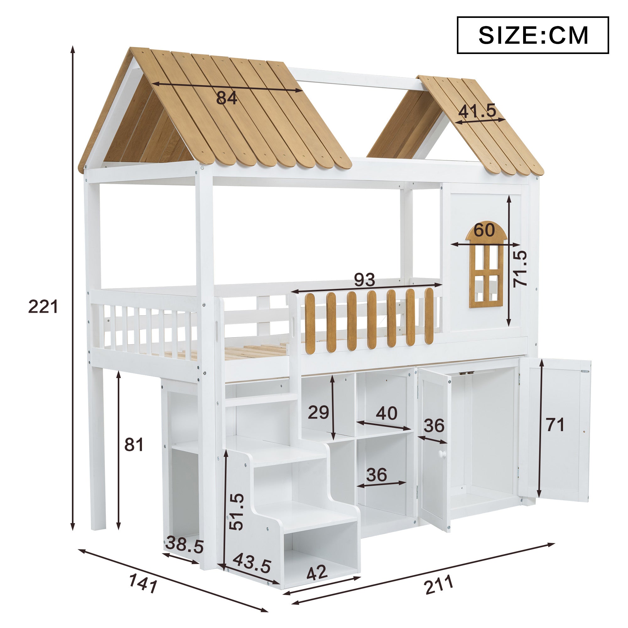 Bunk Bed, Storage, Wardrobe, Shoe Cabinet, Safe Steps, Pine, White & Natural