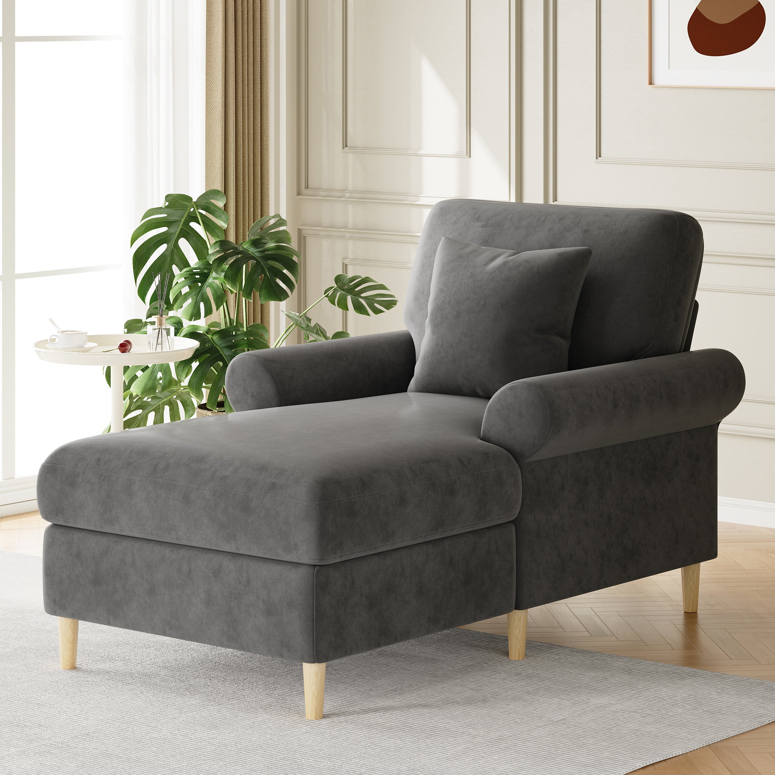 Upholstered Recliner Folding Sleeper Chair for Living Room/Bedroom, Velvet, Grey