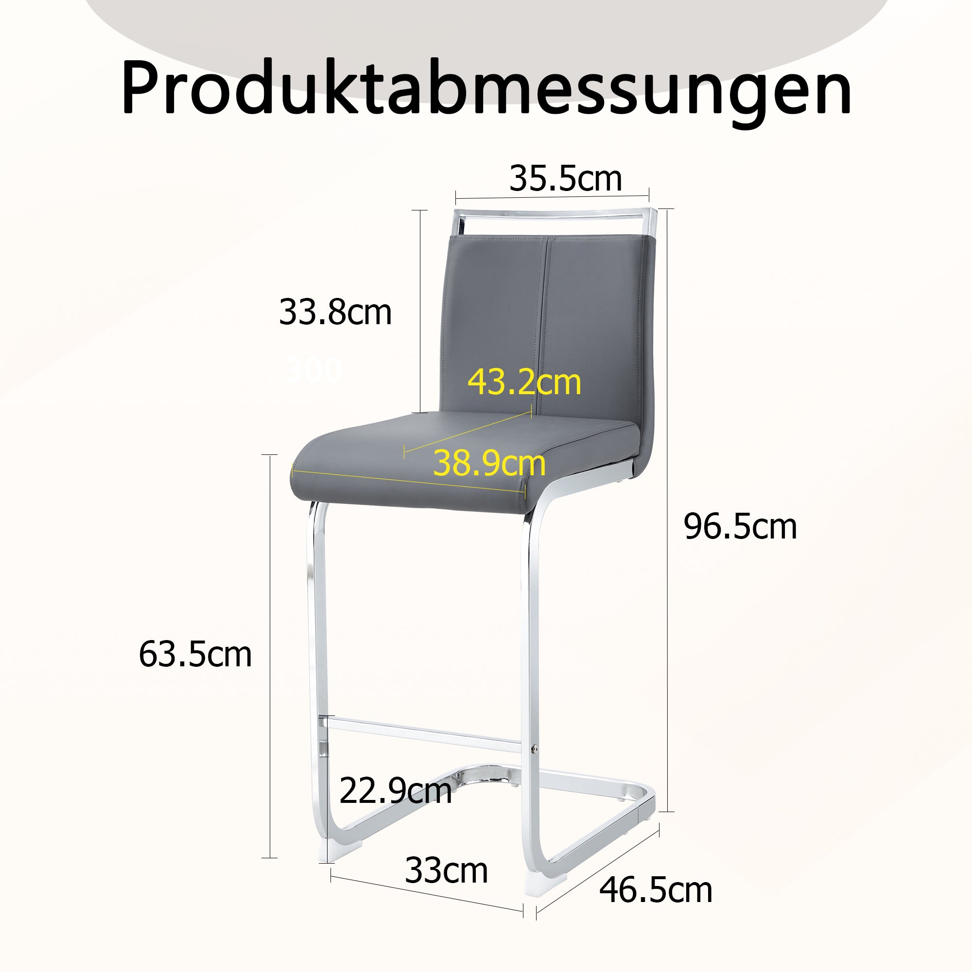 Bar Stools, Nordic Style, Set of 2 (Grey PU)