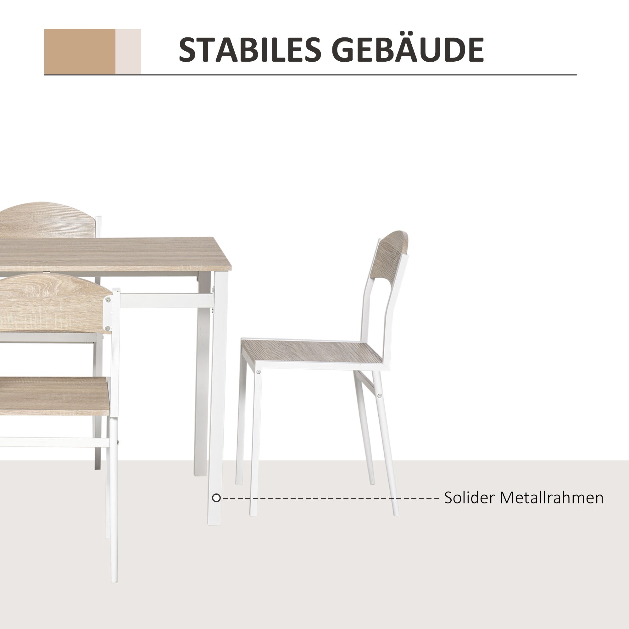 Dining Set 5-Piece Table & 4 Chairs Wood Grain MDF/Metal Grey/White