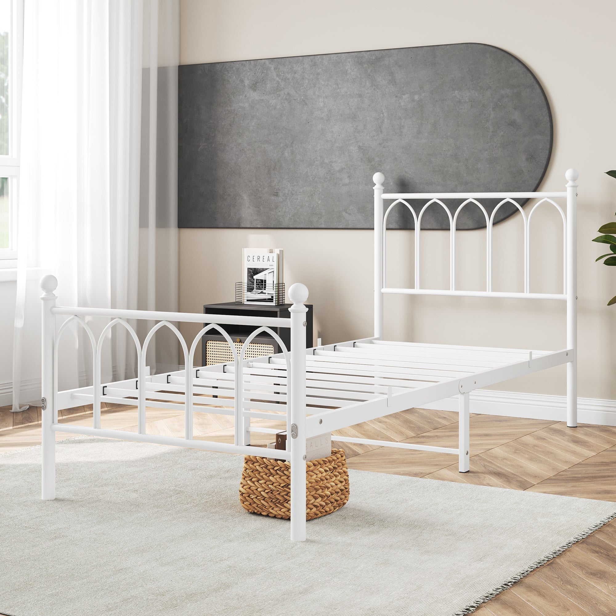 Metal Bed Frame 90x200cm Vintage Headboard Footboard Under-Bed Storage - Steel
