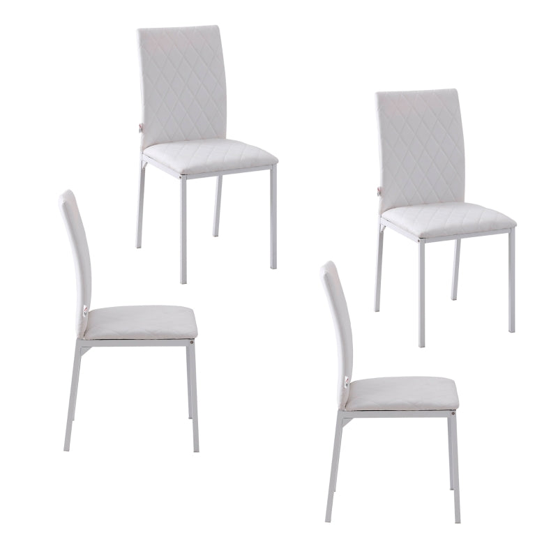 Dining Chairs Set of 4 Upholstered Faux Leather Metal Legs White