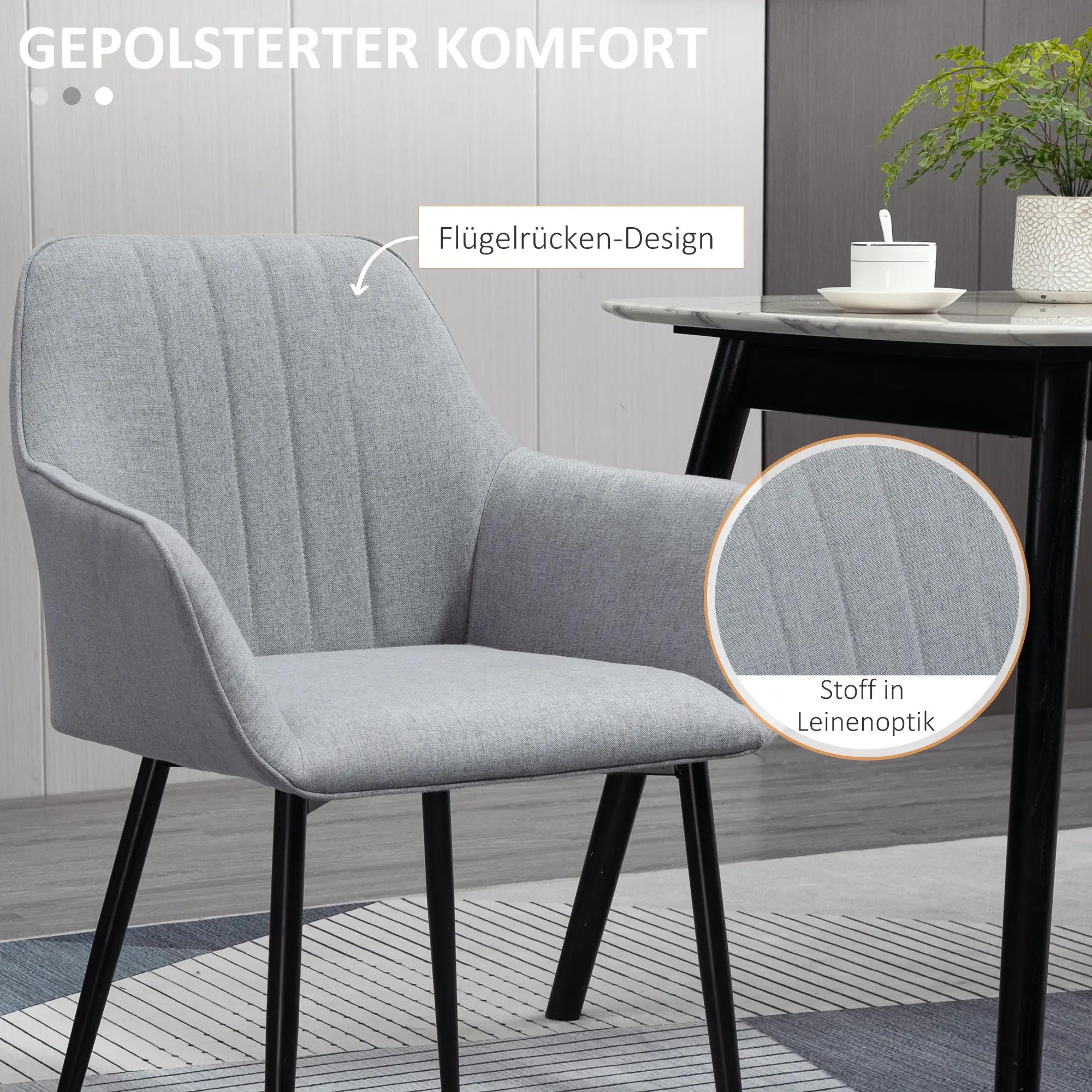 Dining Chairs, Set of 2, Upholstered, Light Grey Linen