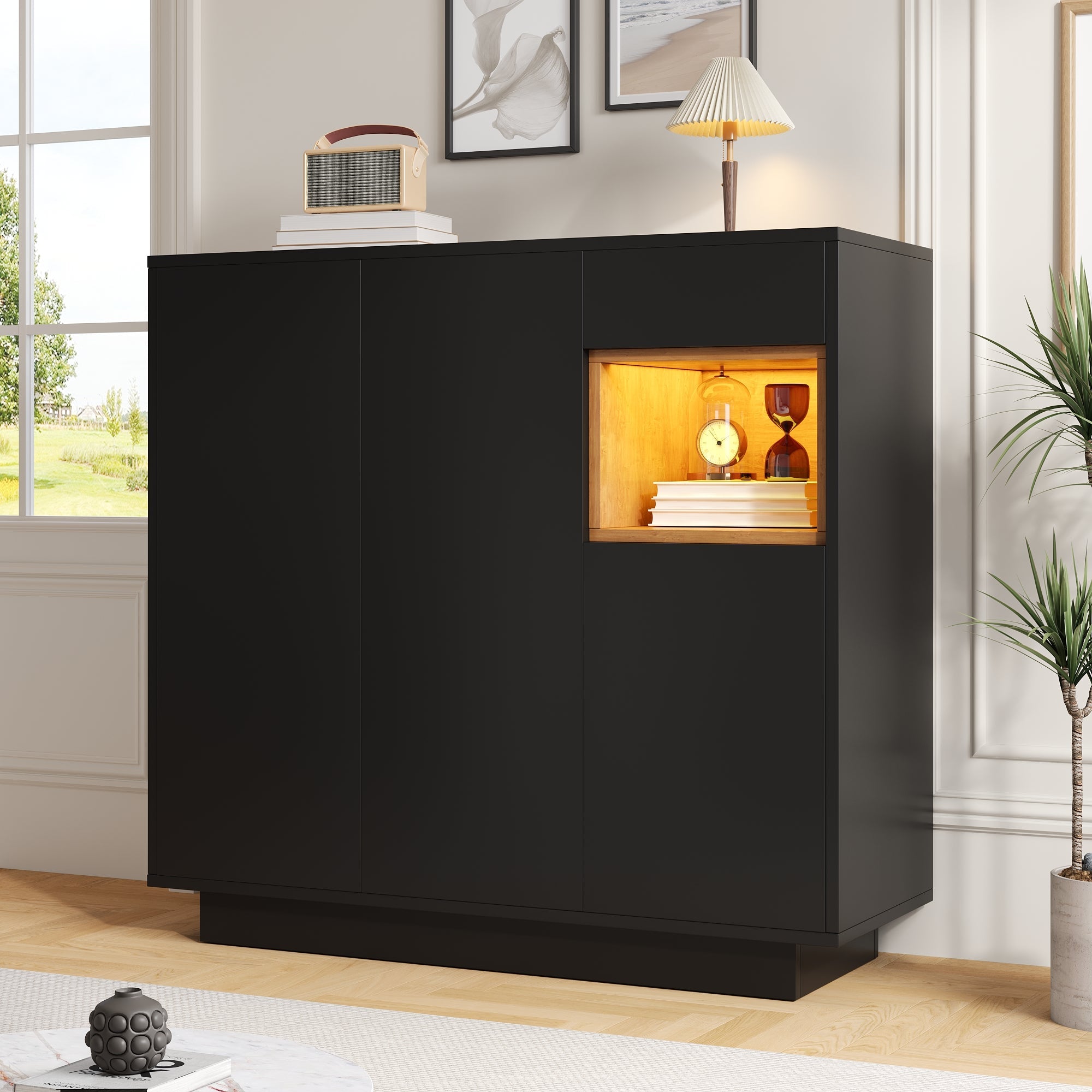 Shoe Cabinet, Adjustable Shelves, Black and Wood