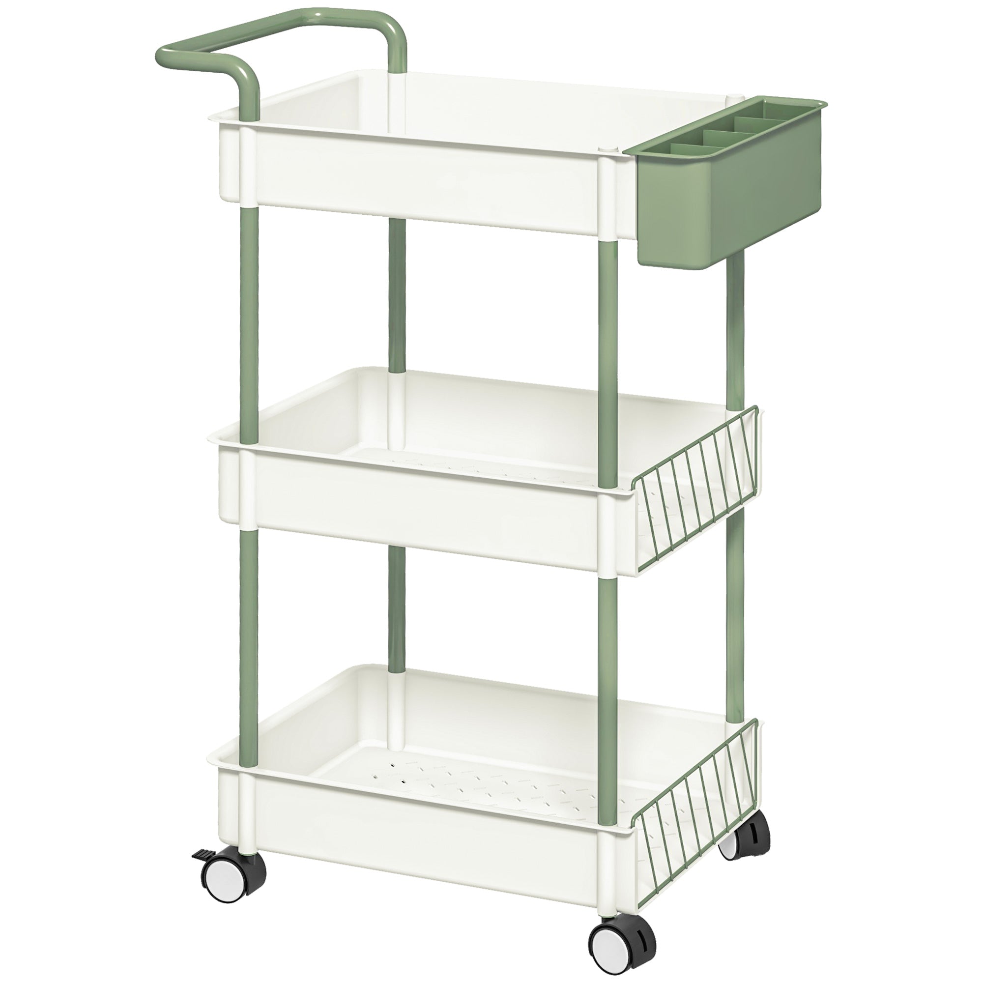 Rolling Serving Cart, 3 Tier Hanging Basket, Steel White