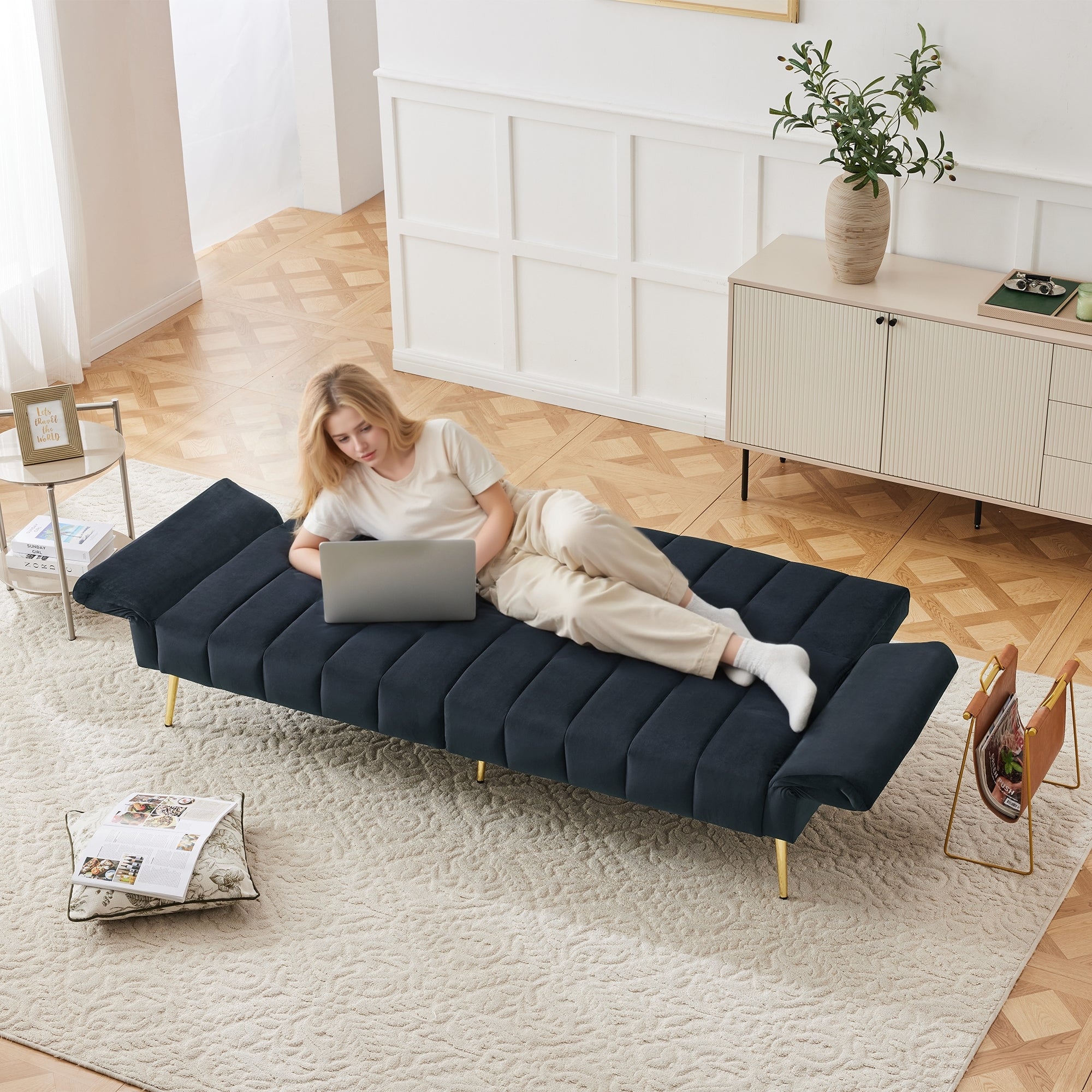 Sofa Bed, Modern Folding with Sleeping Function, Velvet Fabric