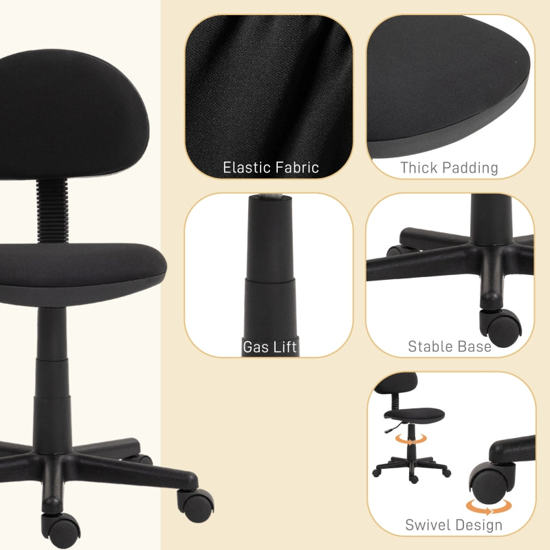 Small Armless Office Chair Adjustable Height Swivel Polyester Black