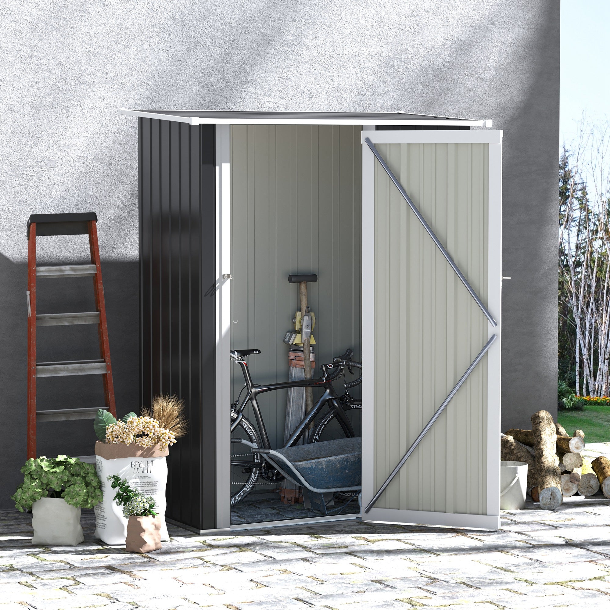 Garden Shed Outdoor Steel Dark Grey