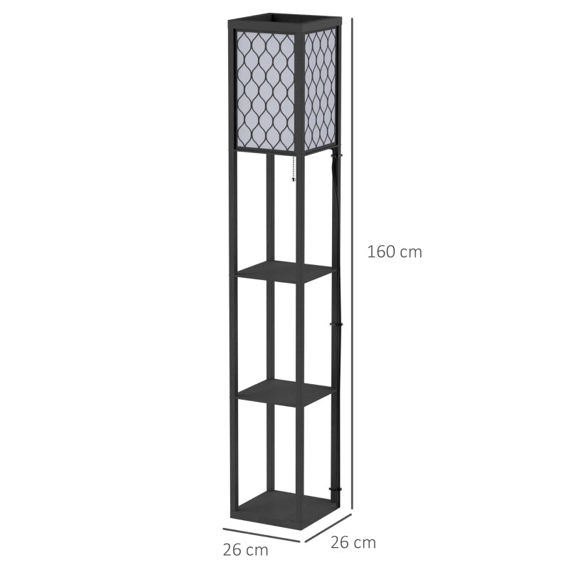 Floor Lamp with Shelves E27 40W Indoor Lighting, Wood Black