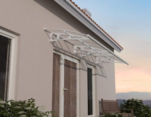 Bordeaux 5 ft. x 14 ft. Door Awning Kit - White Structure & Twin Wall Panels - Rathwood Store