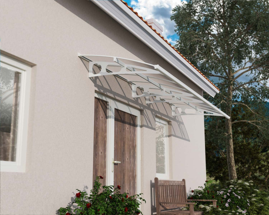 Bordeaux 5 ft. x 14 ft. Door Awning Kit - White Structure & Twin Wall Panels - Rathwood Store