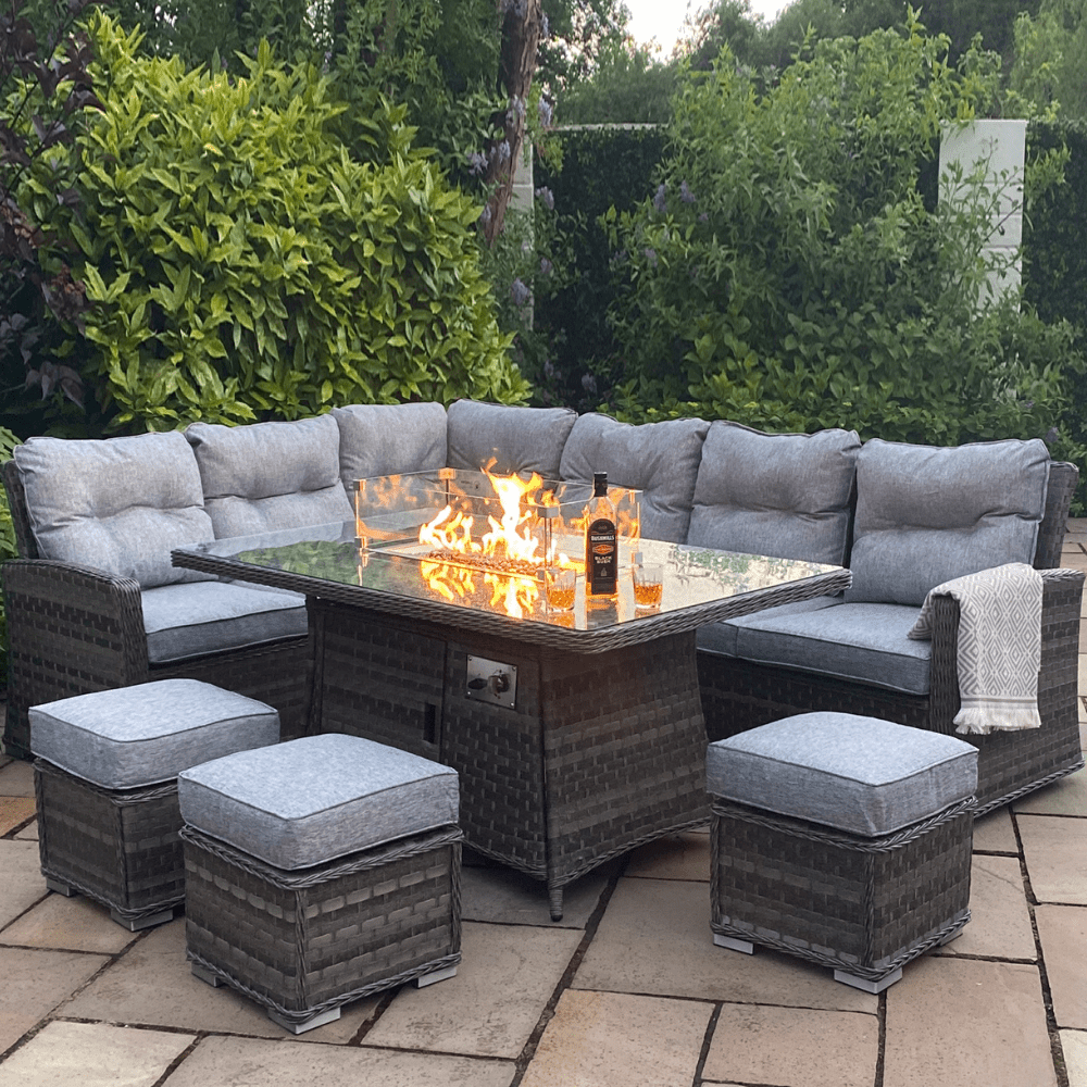 Boston - Casual Dining Set with Firepit (Dark Grey) - Rathwood Store