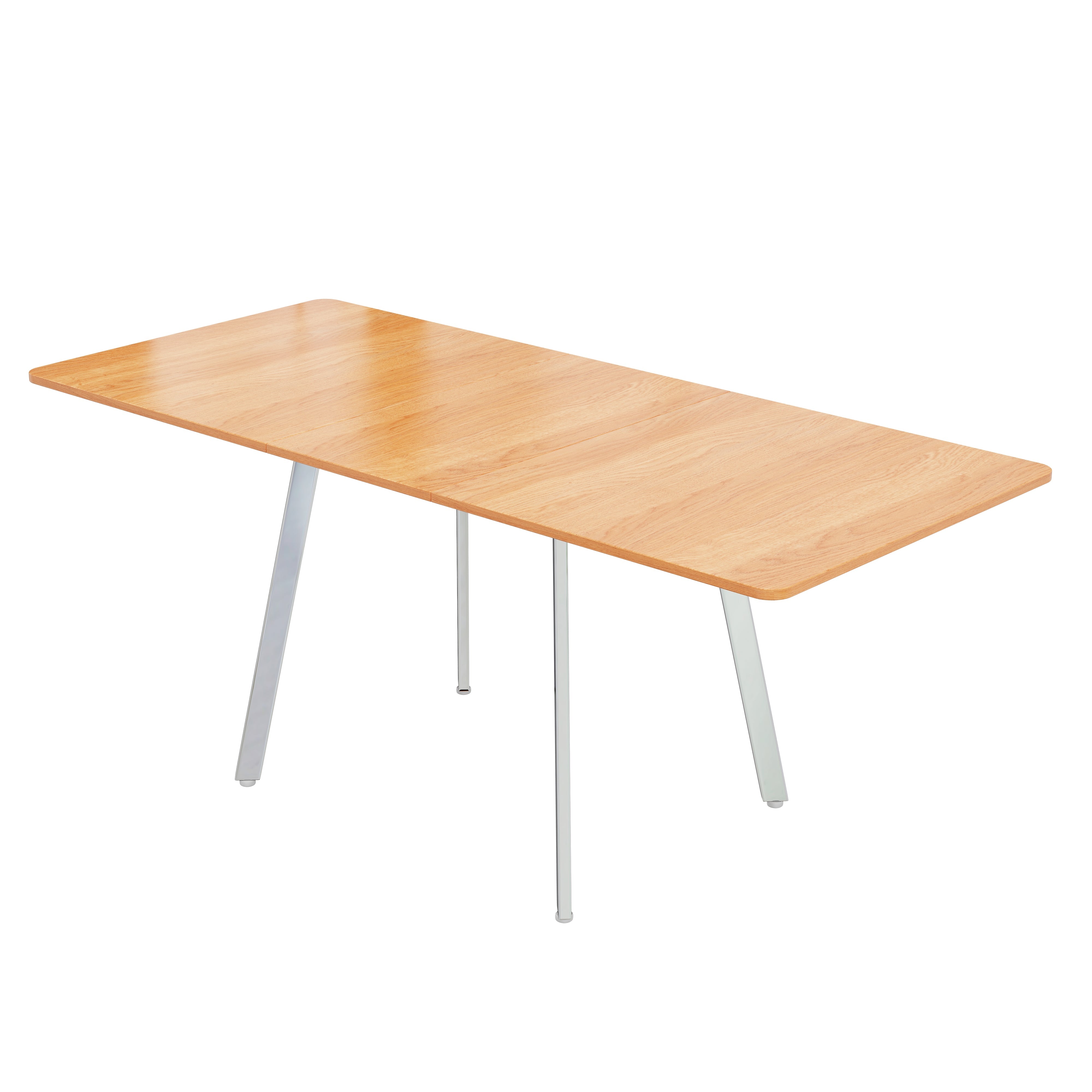 Extendable Dining Table, 140-180cm for 4-6 People with Alloy Support, Natural and Silver Chrome