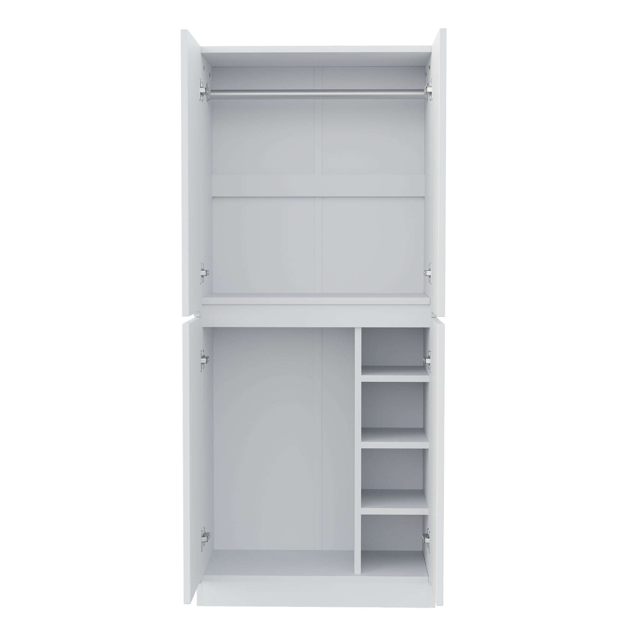 Tall Kitchen Cabinet with Ample Storage and Metal Accents, White and Wood Color