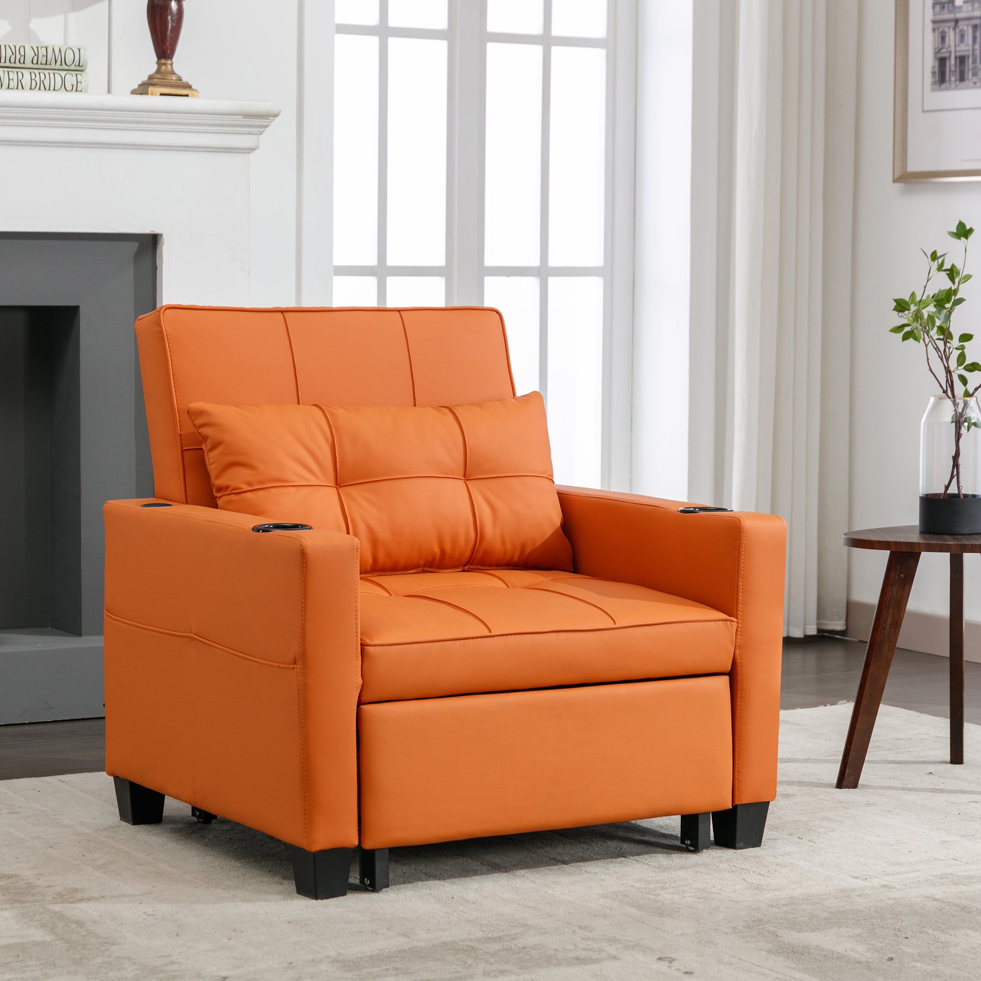 3-in-1 Sleeper Sofa, Single Extendable Lounger Armchair with Cup Holders and USB Port