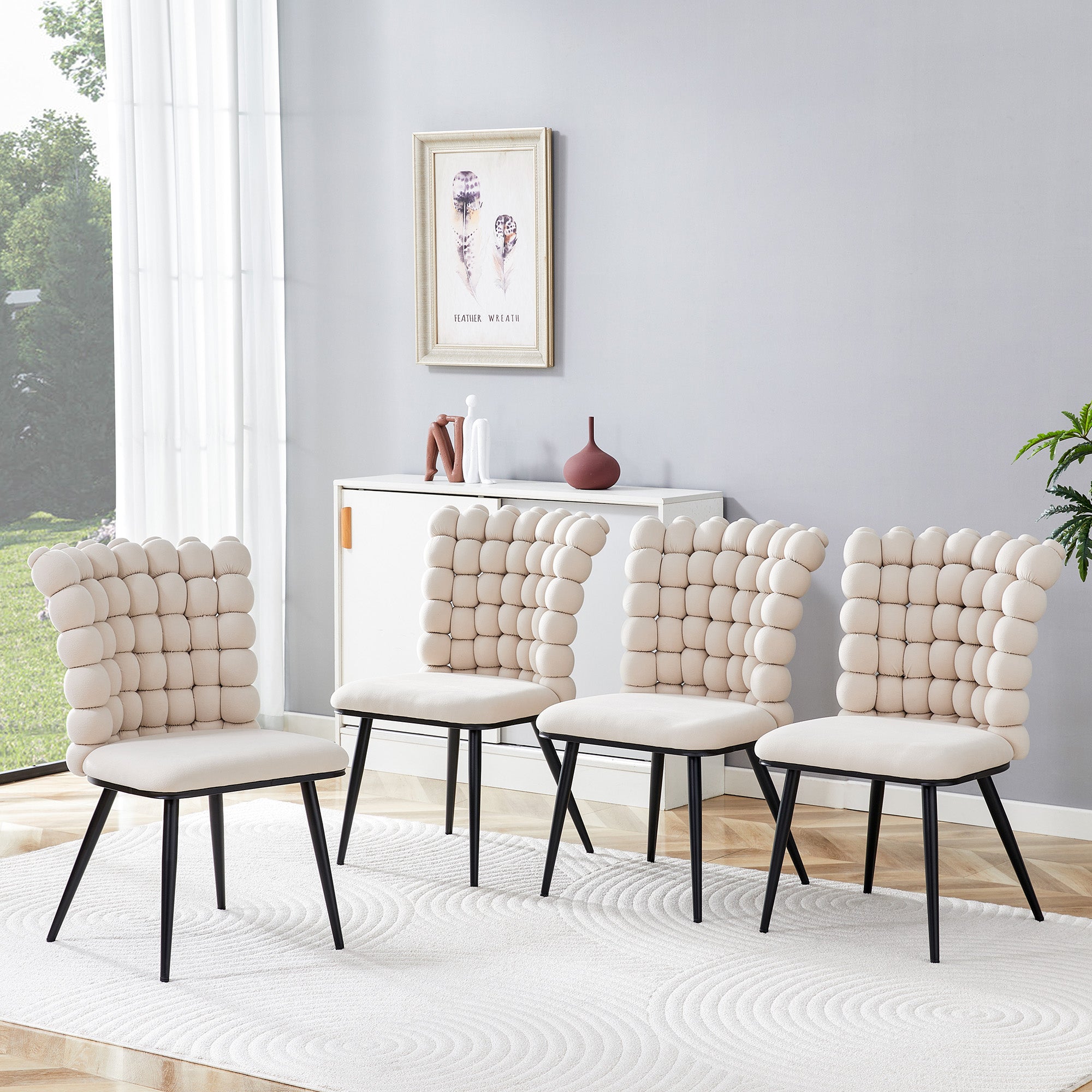 Velvet Dining Chairs Set of 2 Ball Design Metal Legs - Cream White