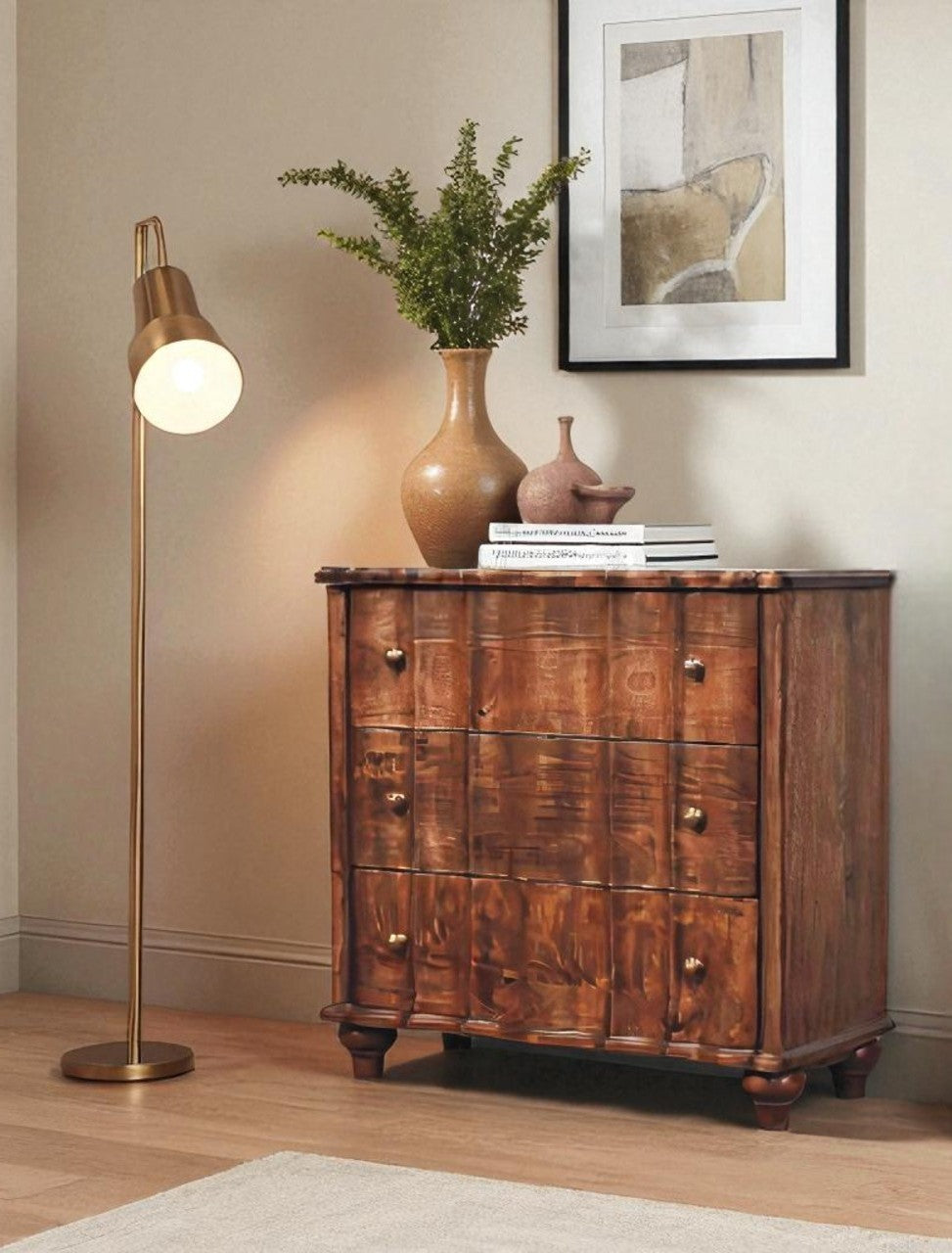 Solid Wood Camille Chest, Three Drawers Storage, Brown