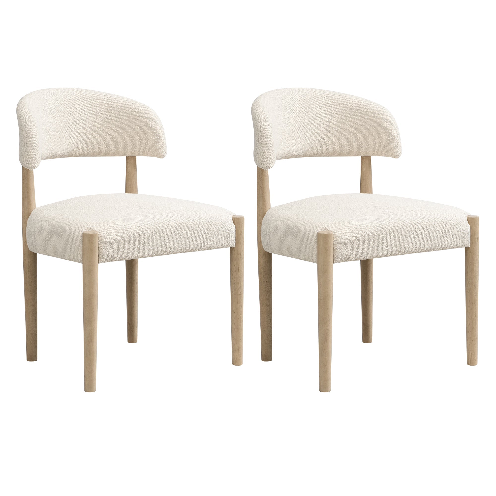 Solid Wood Dining Chairs Set of 2 Modern Bouclé Natural