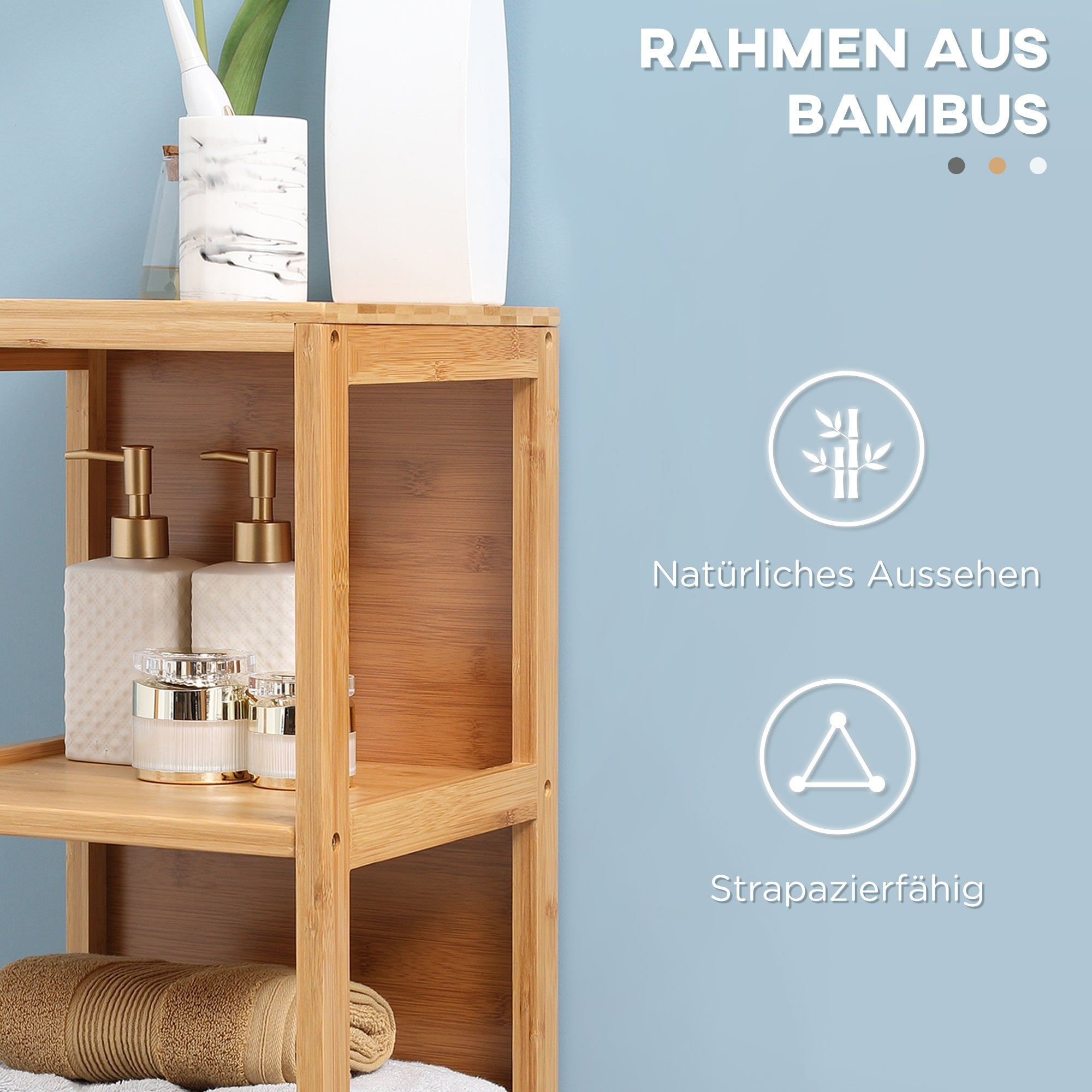 Kleankin Bathroom Cabinet, Tall with 3 Shelves 2 Drawers, Bamboo