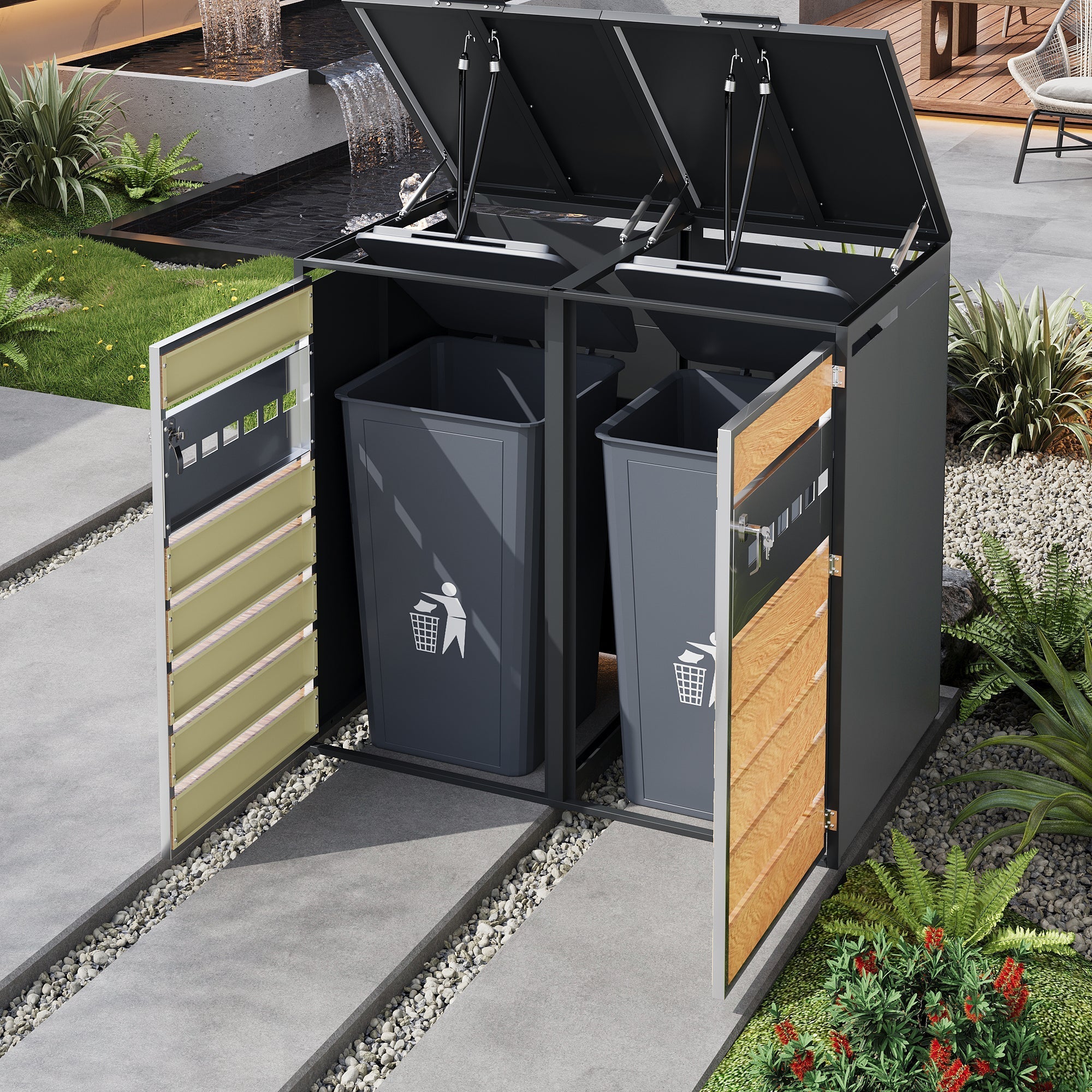 Bin Storage Box with Hinged Lid, Lockable and Two Doors