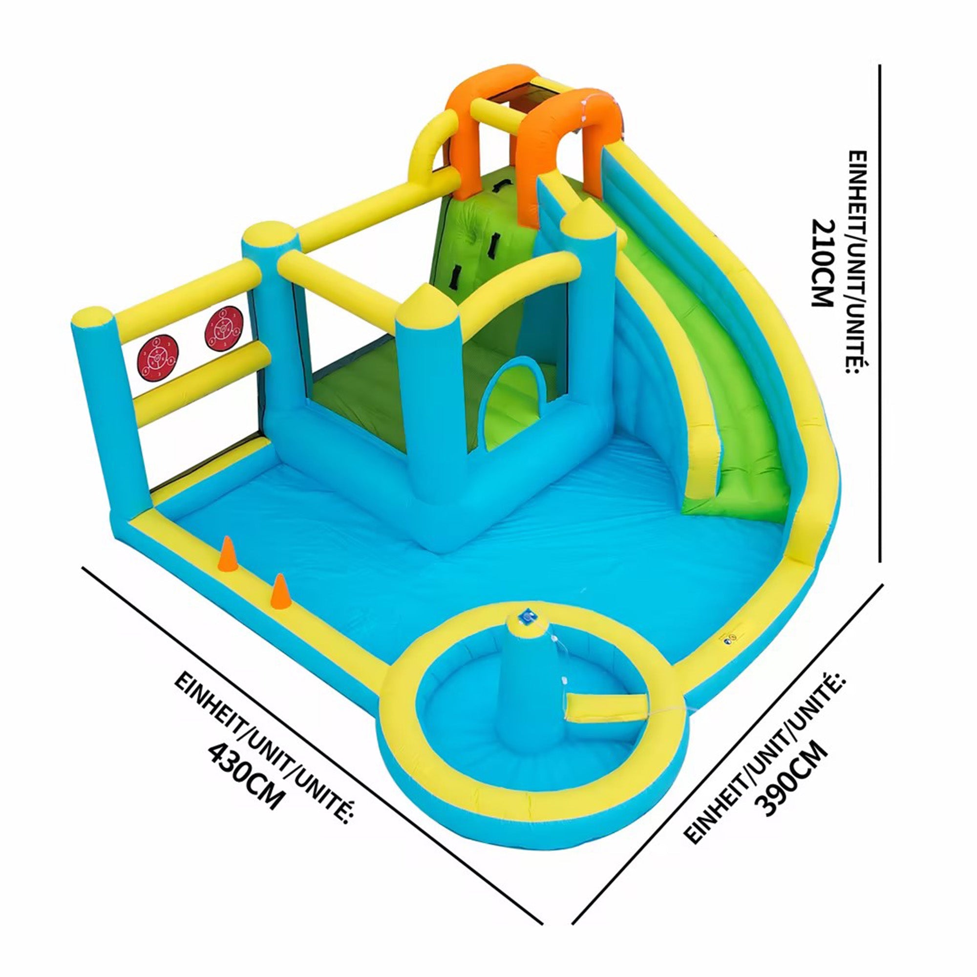 Children's Bouncy Castle Water Park with Slide, Pool and Blower, 430x390x210cm, Inflatable Multi-color