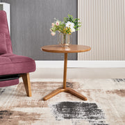 Round Wooden Table, Modern Minimalist Sofa Side TV Table for Small Spaces, Solid Wood