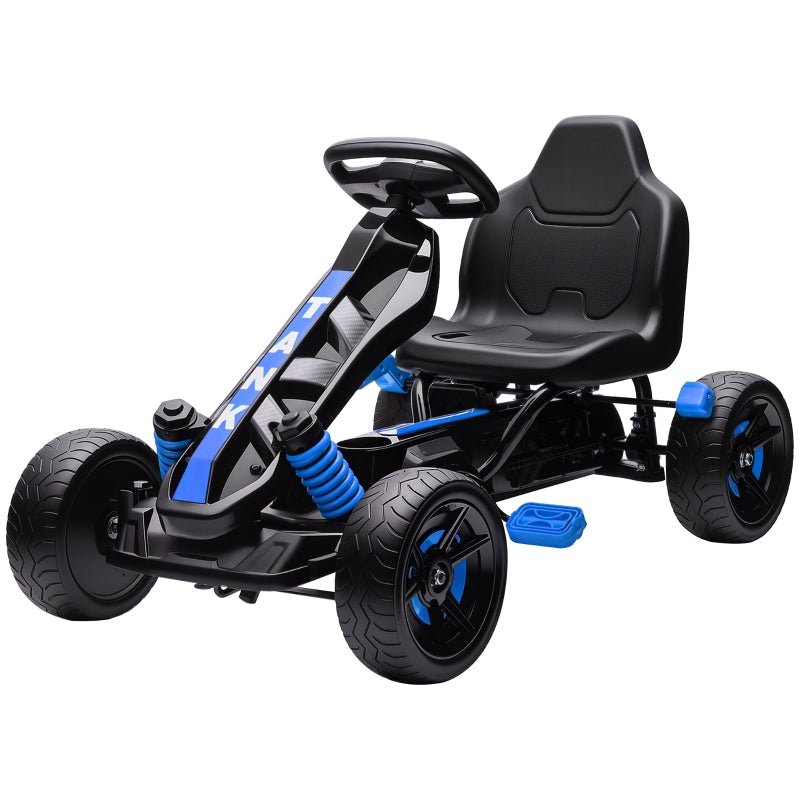 Pedal Go-kart with Brake and Non-slip Wheels, Metal Frame, Blue