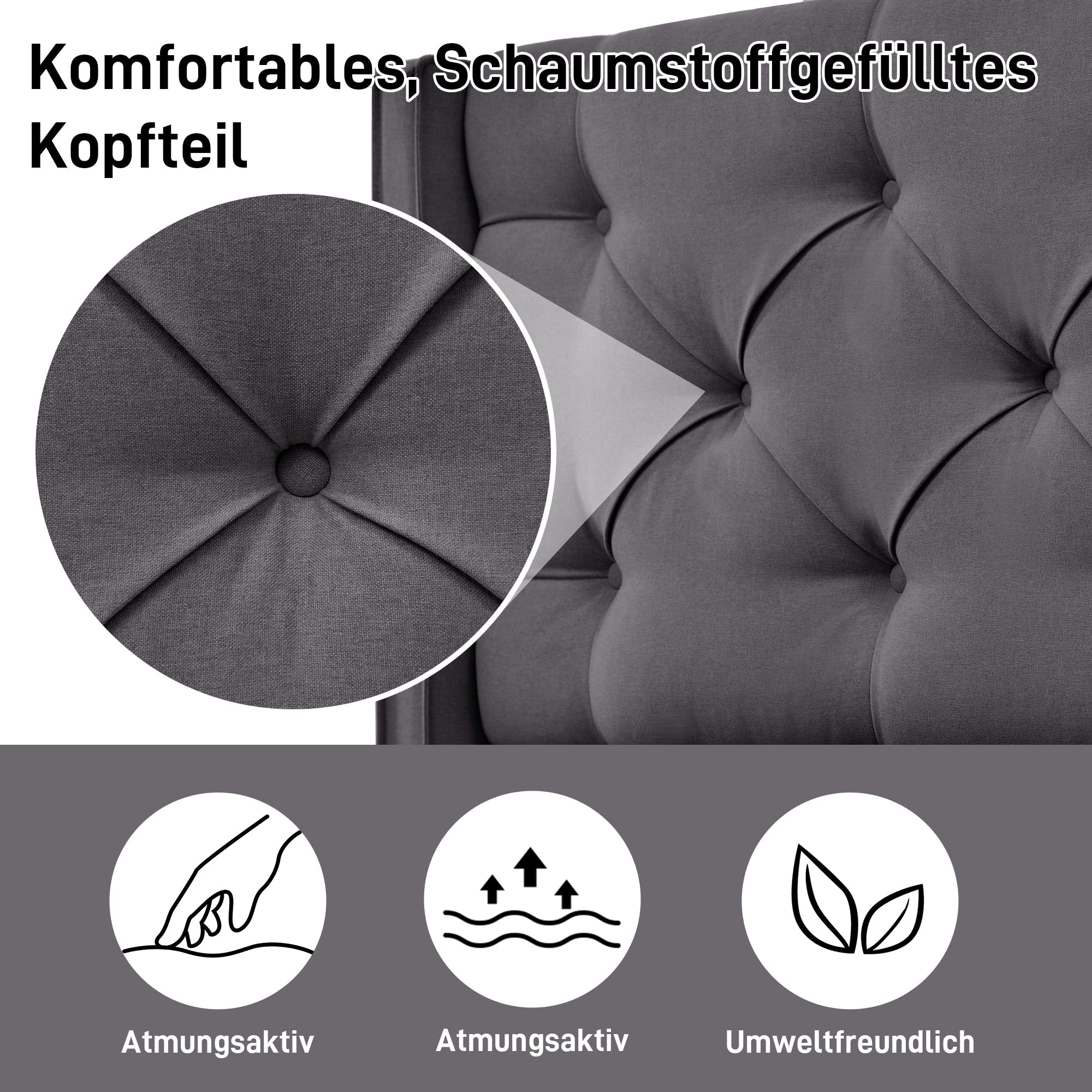 Hydraulic Upholstered Bed, Single 90x200cm with Storage, Grey Cotton
