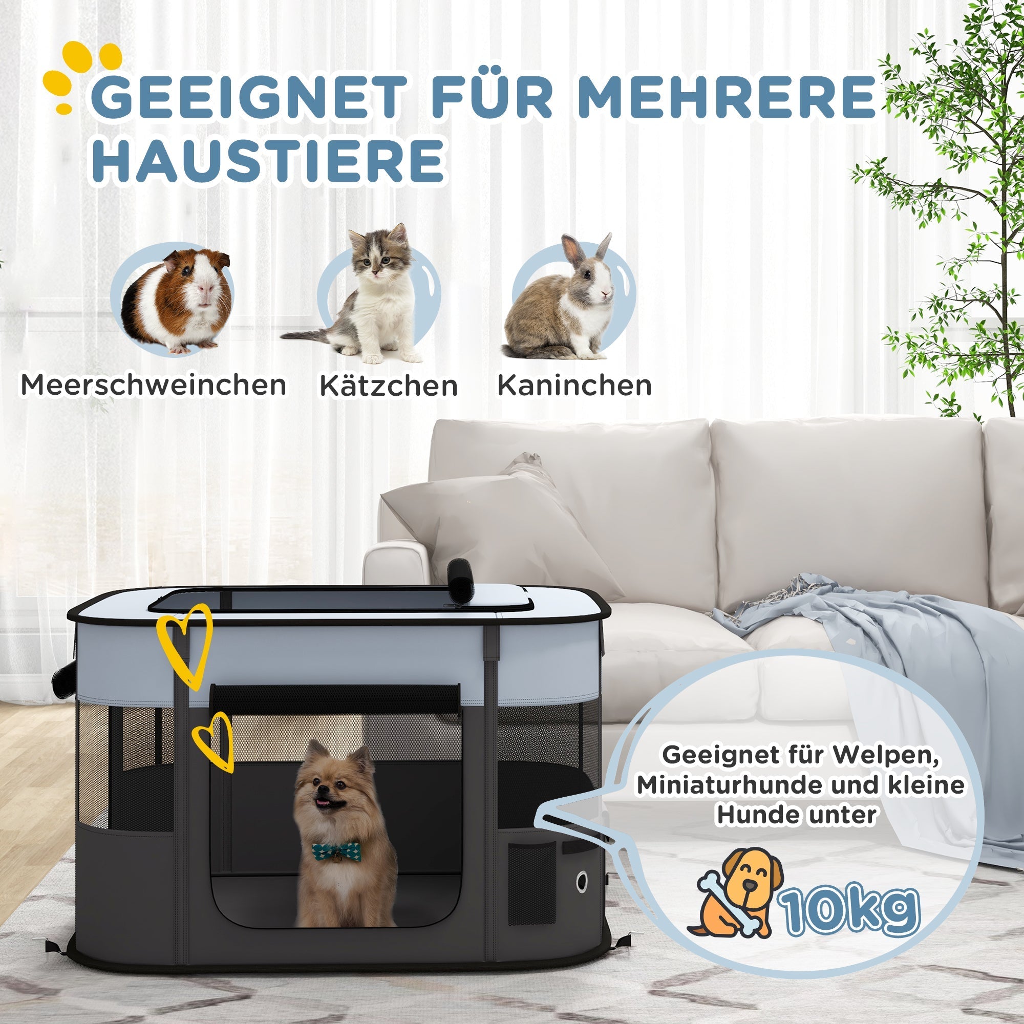 Puppy Playpen, Foldable Breathable Mesh, Grey