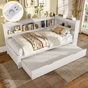Daybed with Pull-Out Bed, 90x200cm, Power Outlet and 2 USB Ports, White Chipboard