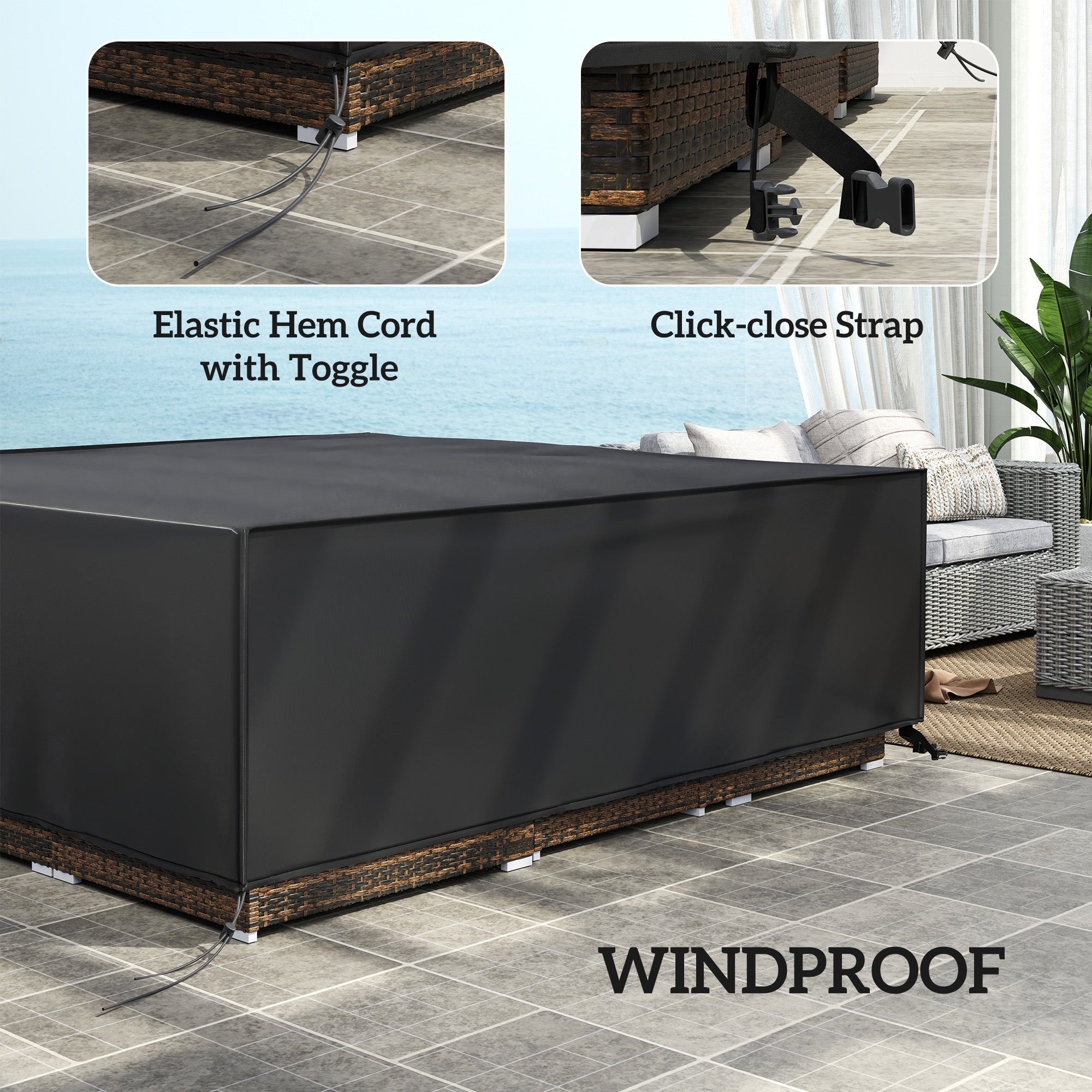 Große Terrassenmöbel Abdeckung Quadratisch Wasserdicht 600D Oxford, Schwarz