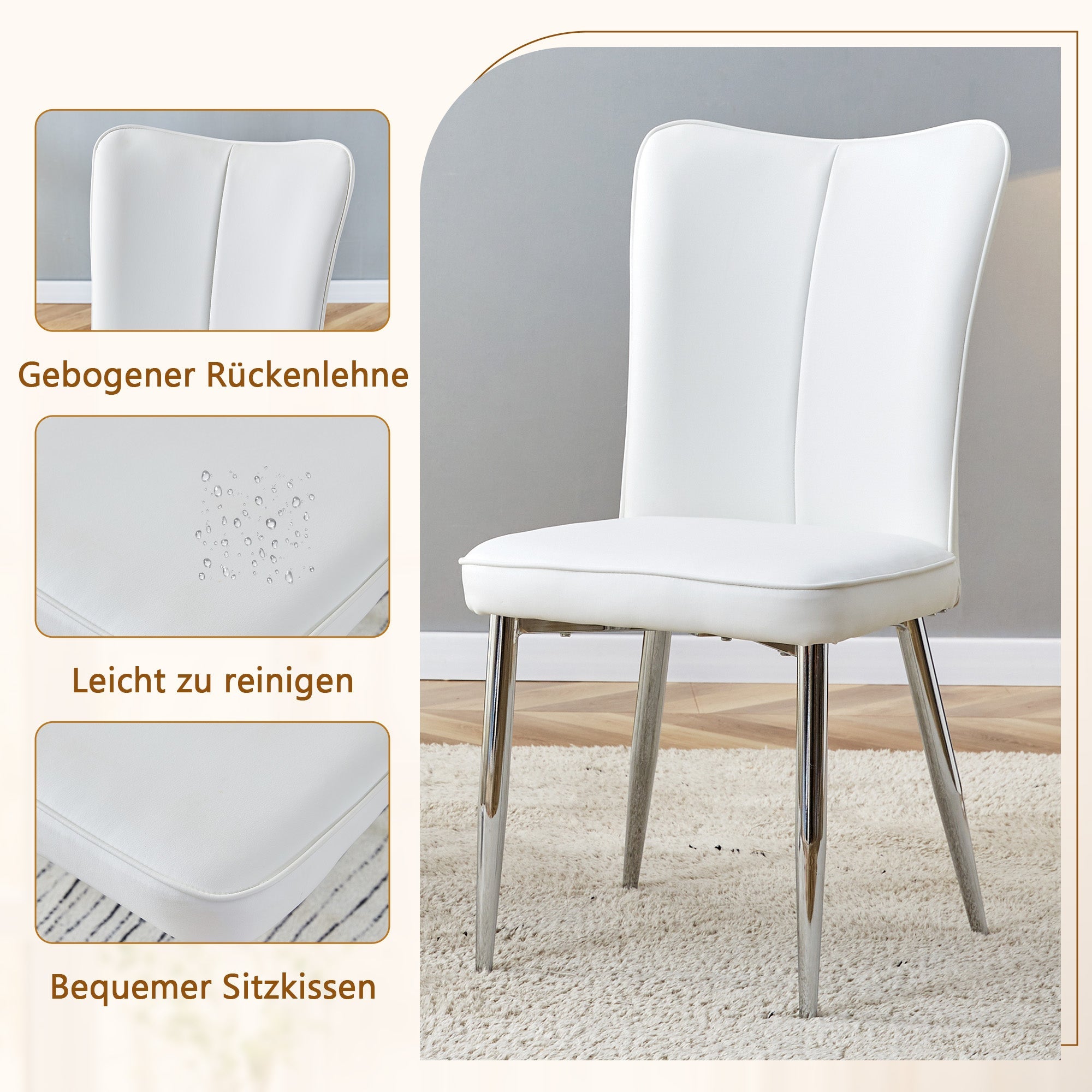 Dining Table Set Modern Minimalist 85cm Tempered Glass 4 Chairs White PU