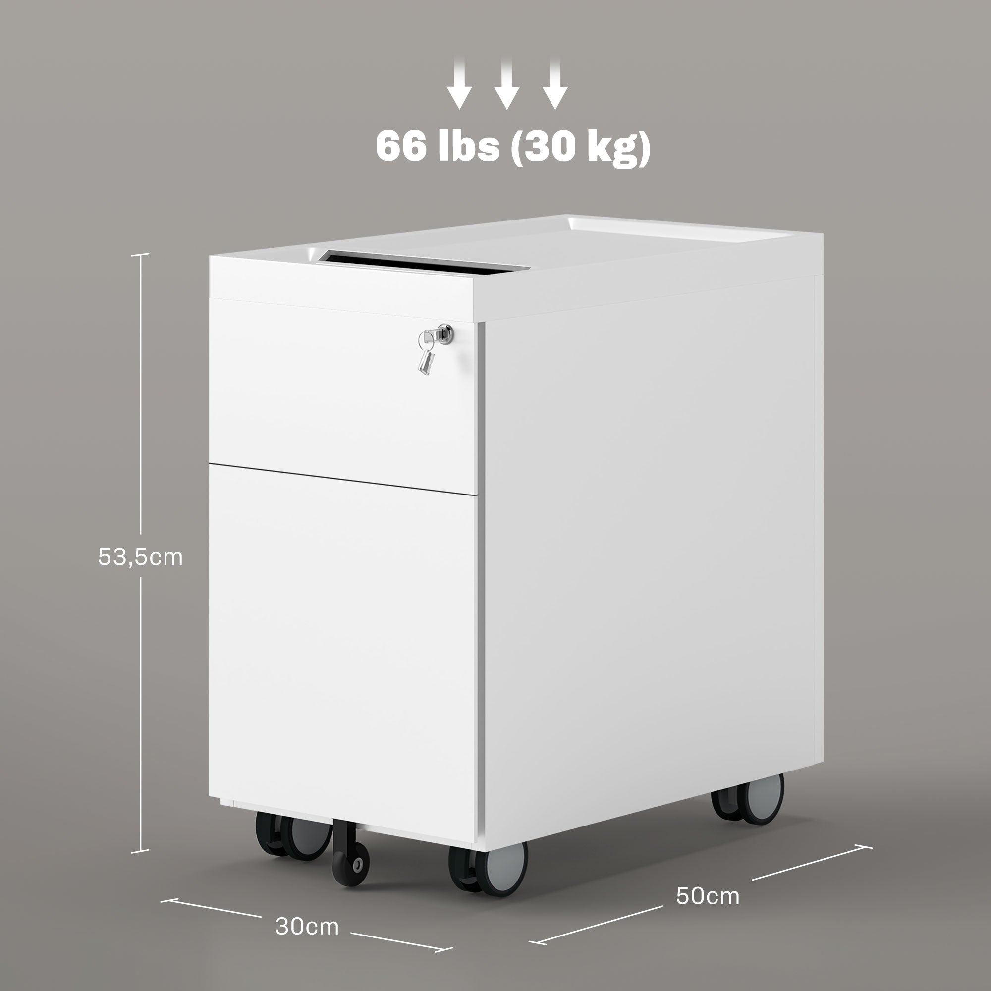 Mobile Filing Cabinet, 3 Drawers Lock A4 Legal Hanging Files, Steel White